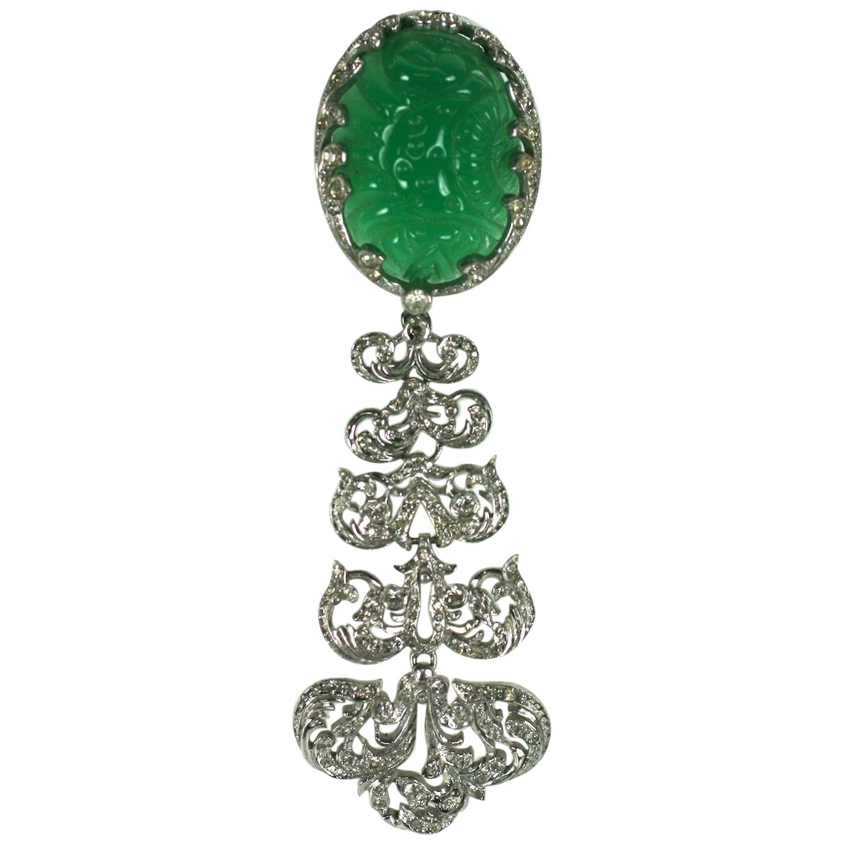 Nettie Rosenstein Broche à clip Art Déco en faux jade