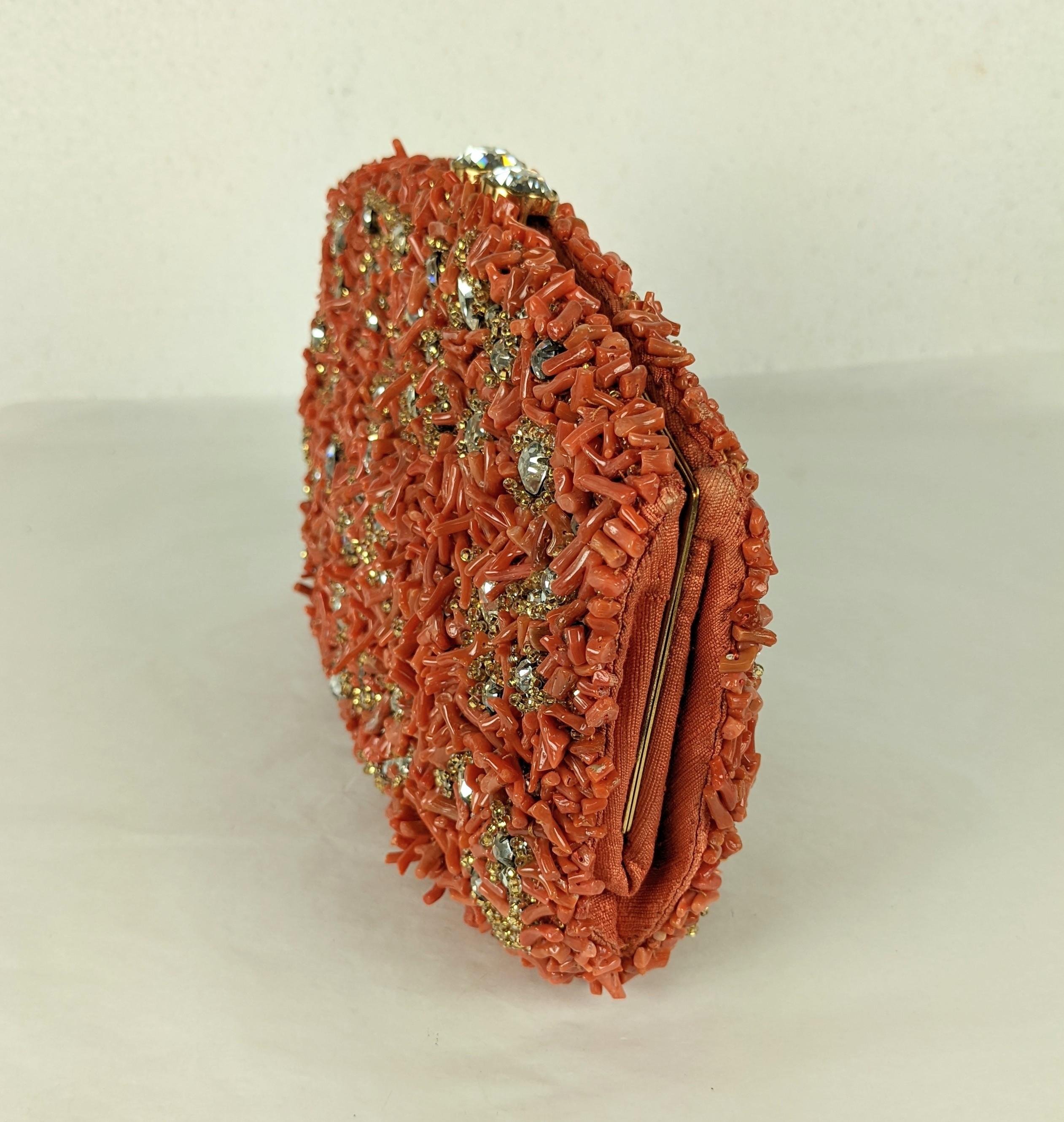 Brown Nettie Rosenstein Coral and Pave Crystal Clutch For Sale