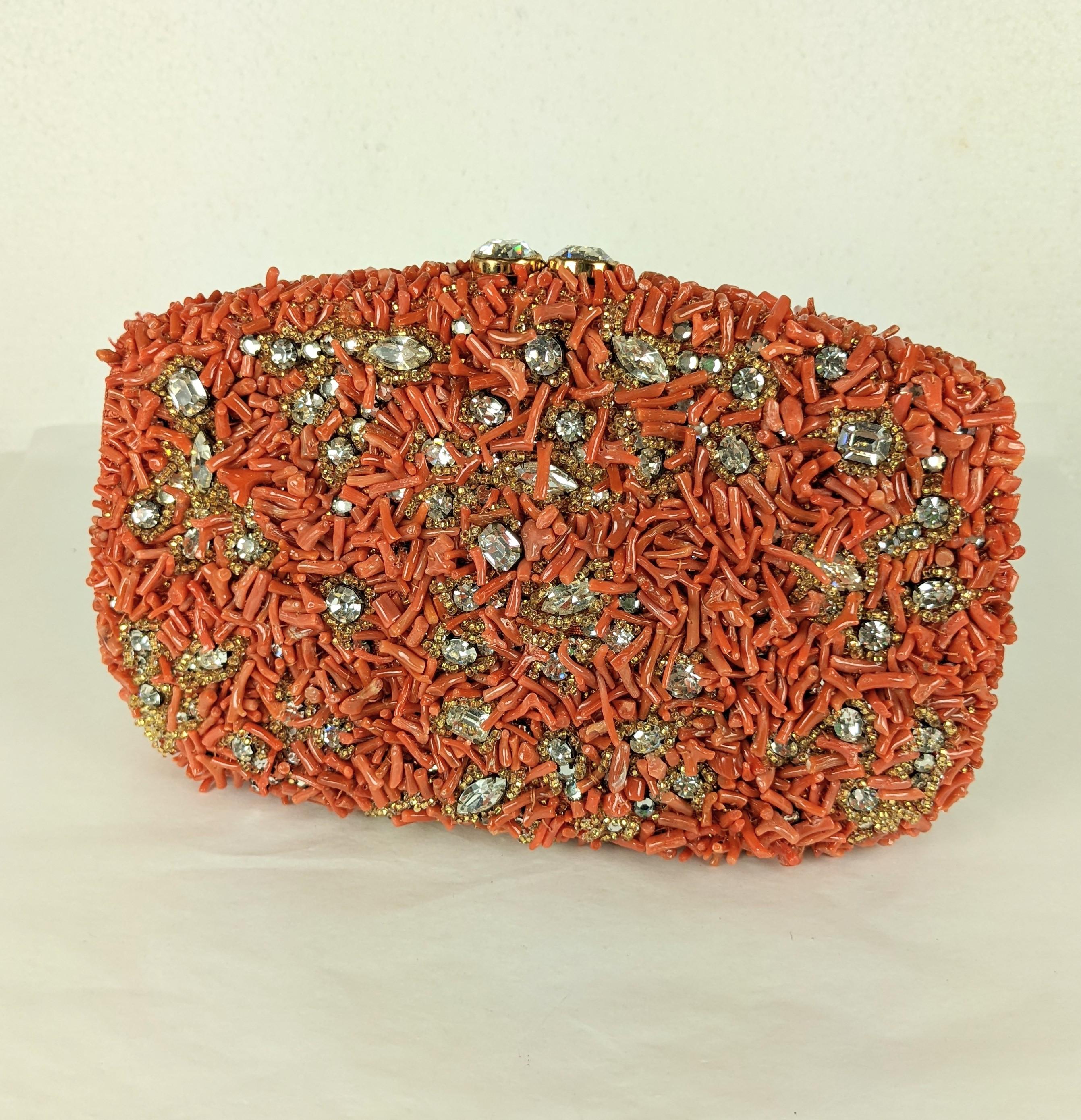 Nettie Rosenstein Coral and Pave Crystal Clutch In Good Condition For Sale In New York, NY