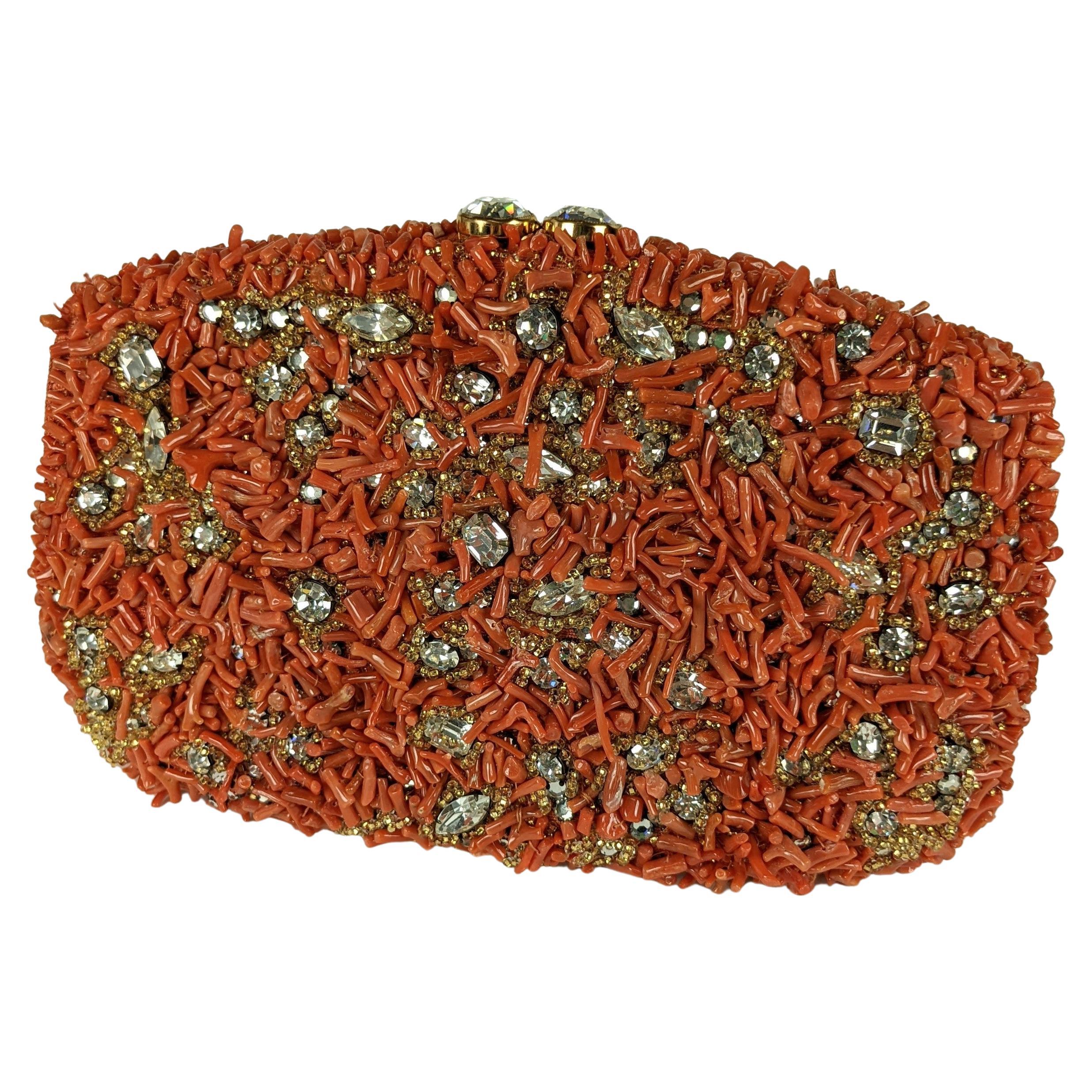 Nettie Rosenstein Coral and Pave Crystal Clutch For Sale