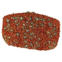 Nettie Rosenstein Coral and Pave Crystal Clutch