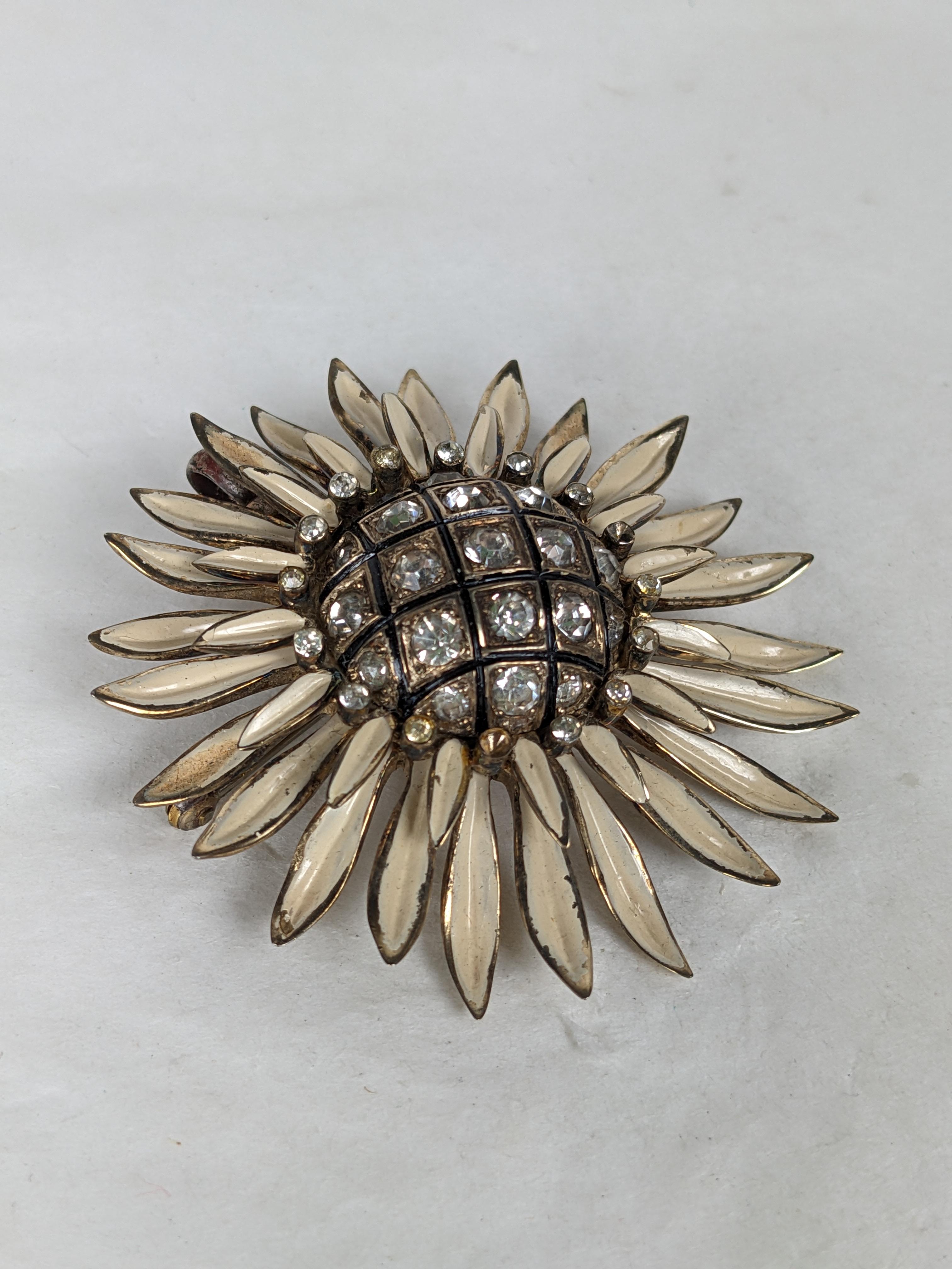 Women's or Men's Nettie Rosenstein Retro Sunflower Sterling Silver Pendant Brooch For Sale