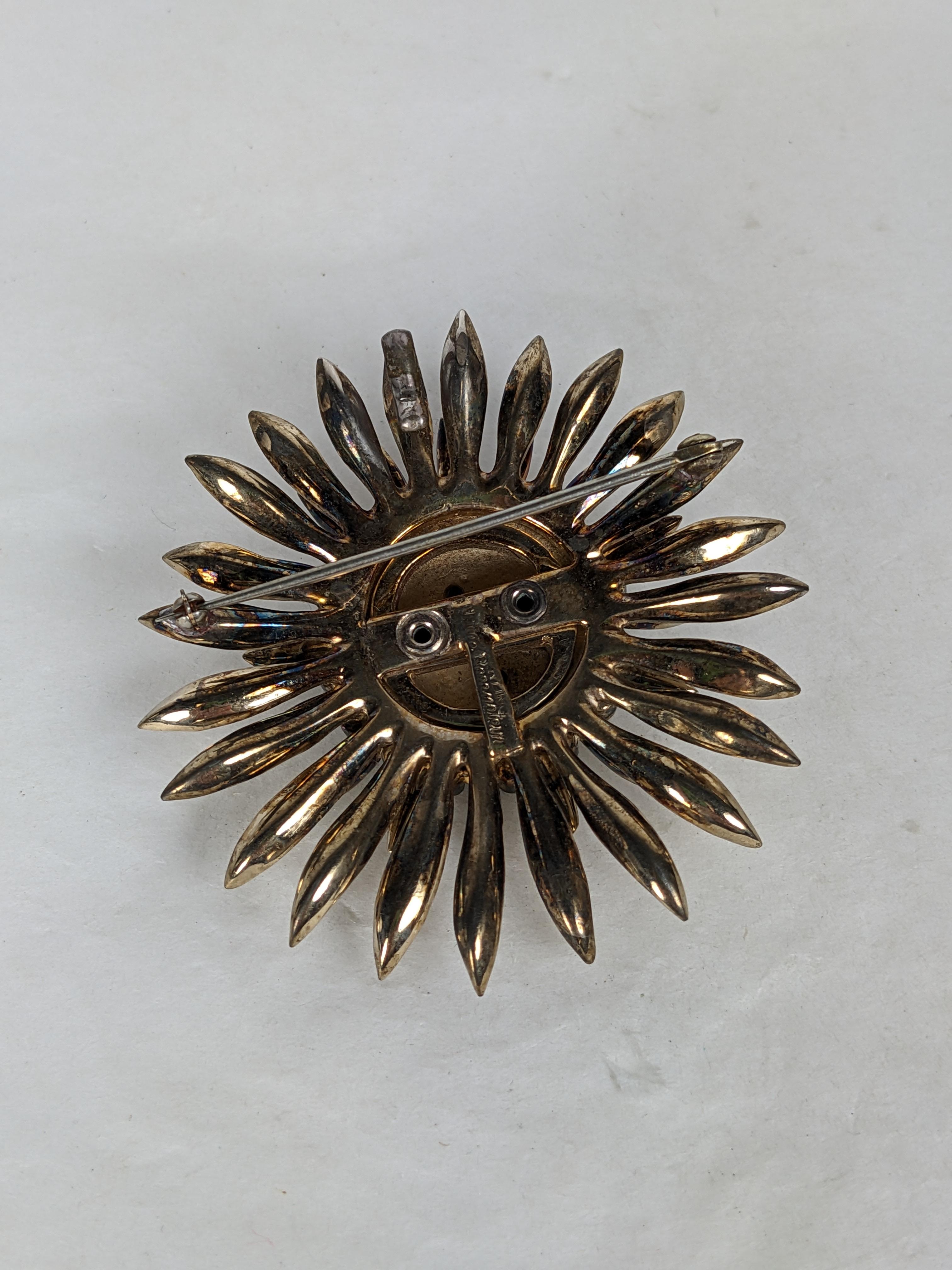 Nettie Rosenstein Retro Sunflower Sterling Silver Pendant Brooch For Sale 1