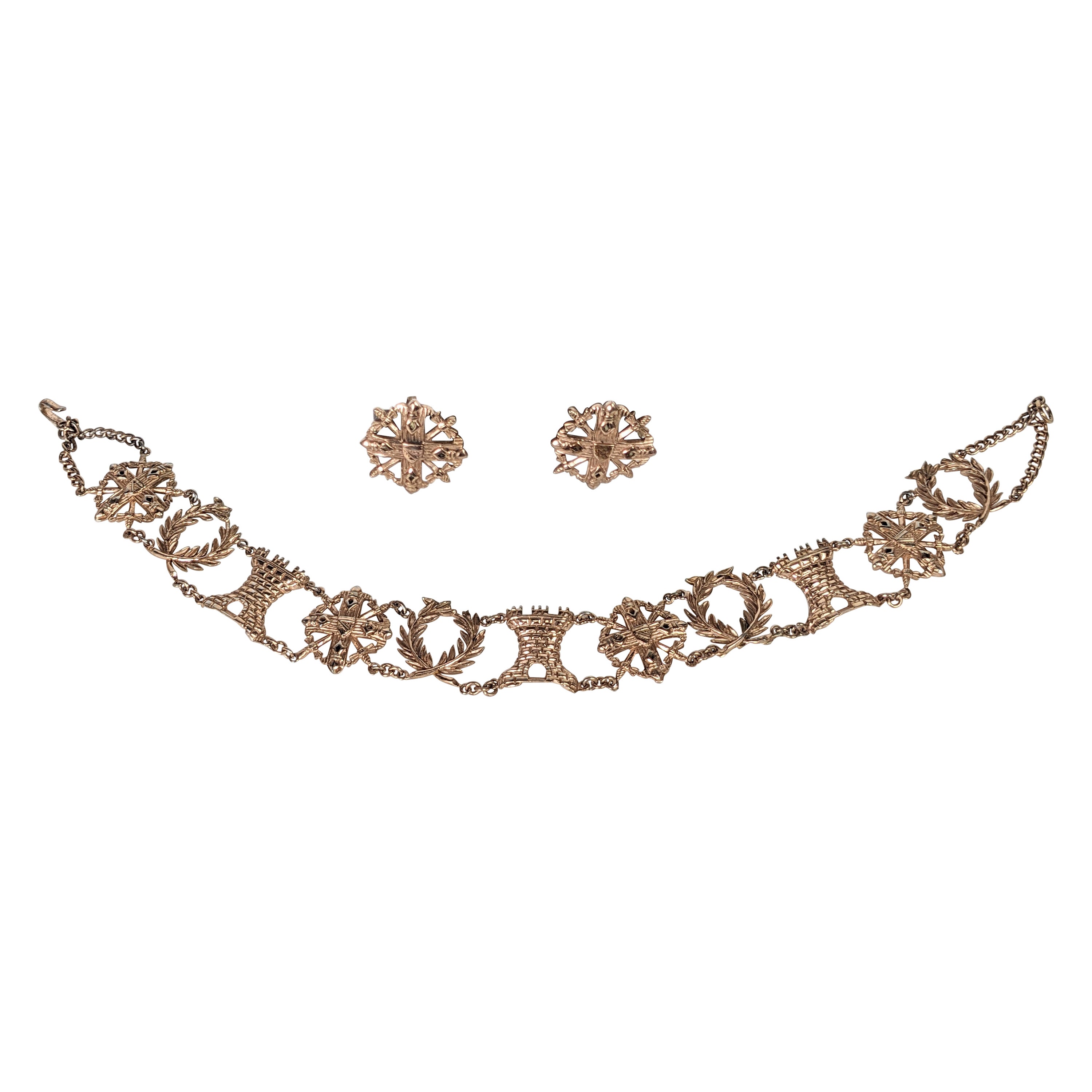 Nettie Rosenstein Sterling Heraldic Rose Gold Vermeil Set