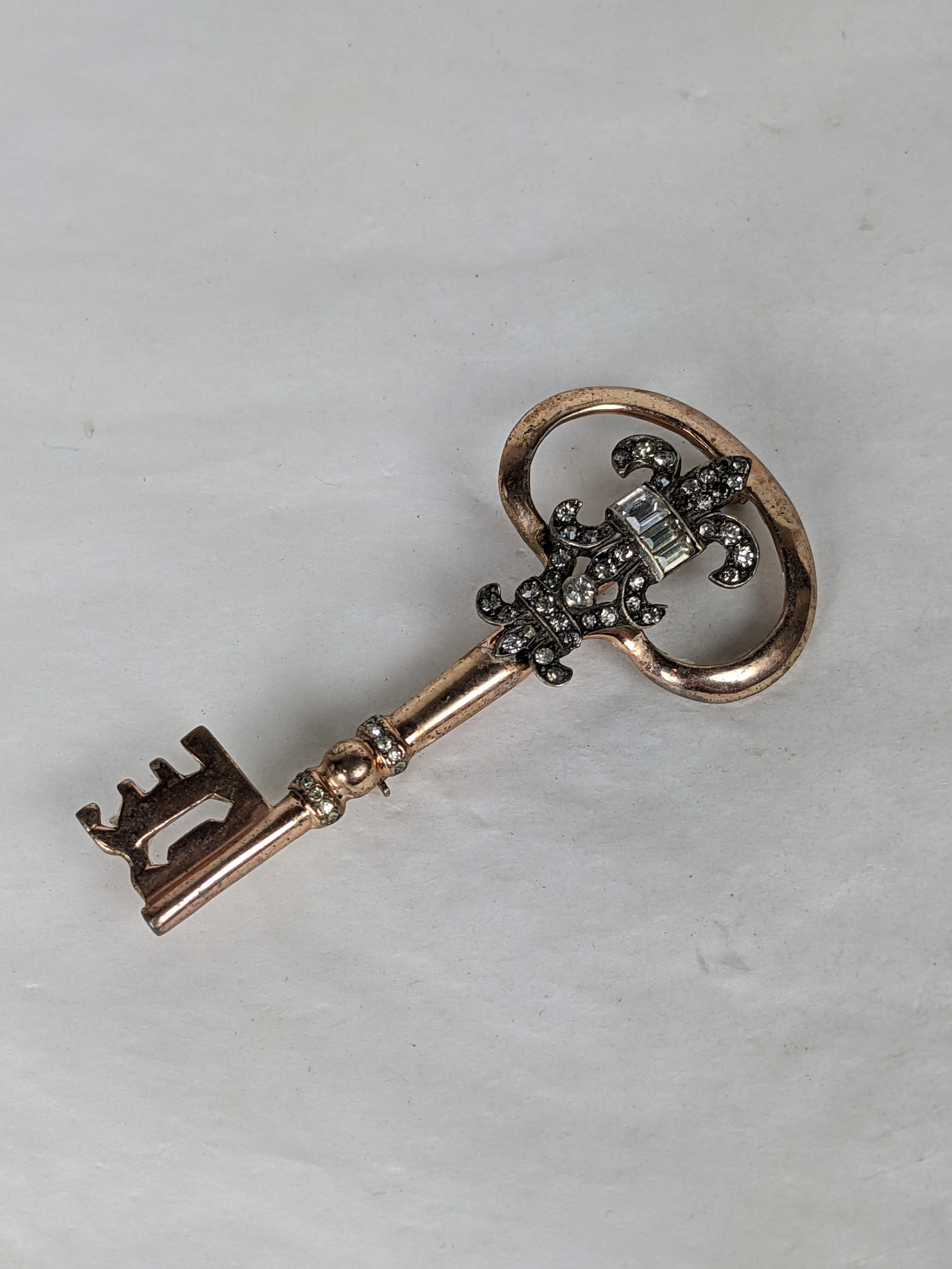 Retro Nettie Rosenstein Sterling Silver Key Brooch For Sale