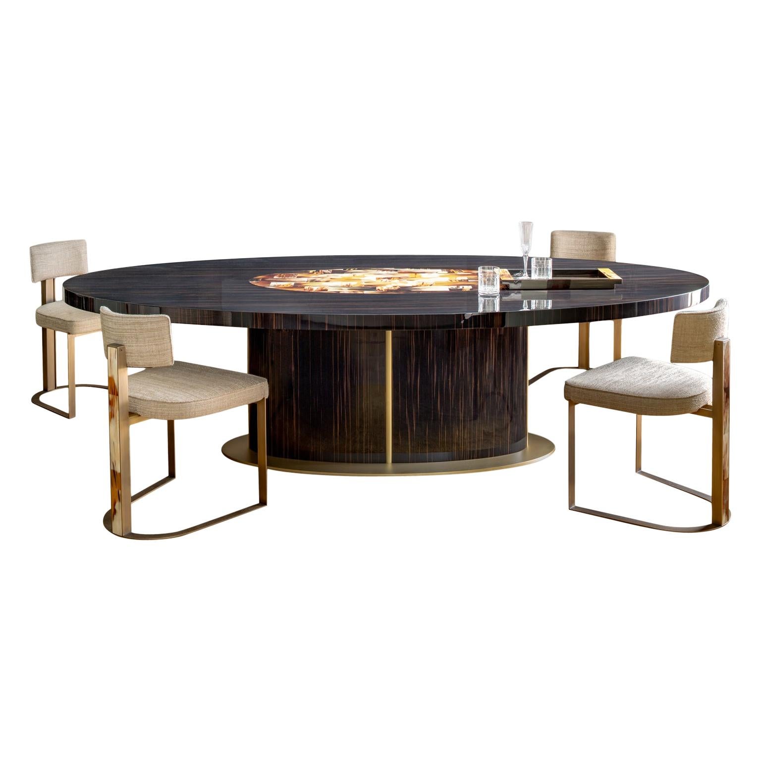 Table à manger Nettuno en Ebène brillant:: Corno Italiano et laiton satiné:: Mod. 4875