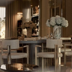 Nettuno Dining Table in Glossy Ebony, Horn & Satin Brass by Arcahorn