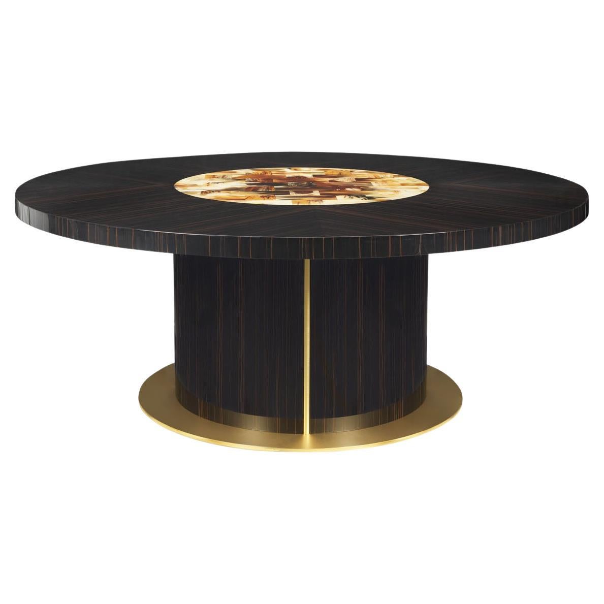 Nettuno Dining Table in Glossy Ebony, Horn & Satin Brass by Arcahorn