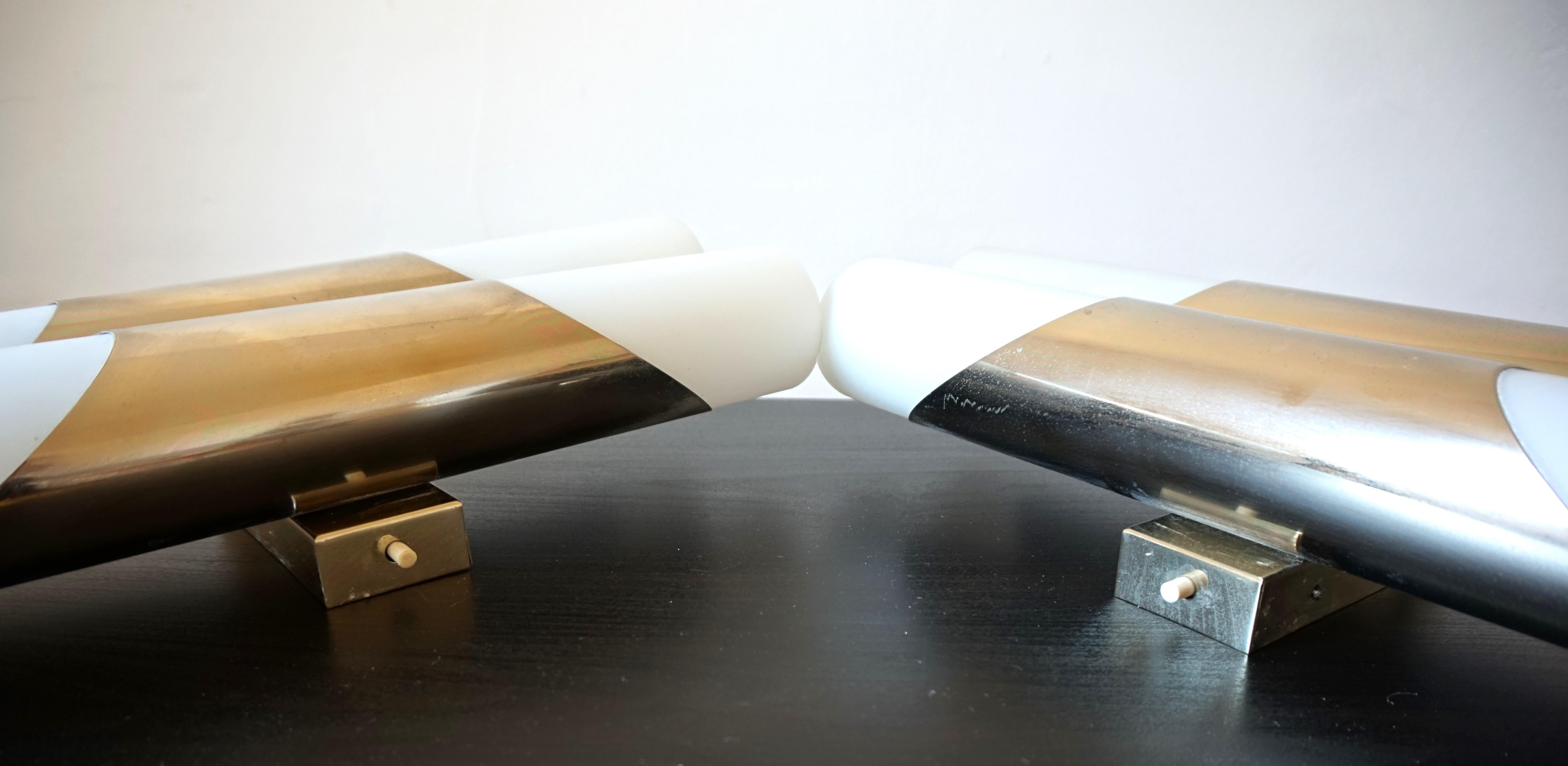 Neuhaus Chrome/Opal Glass Wall Lights / Scones Pair by Rolf Krüger, 1960 For Sale 5