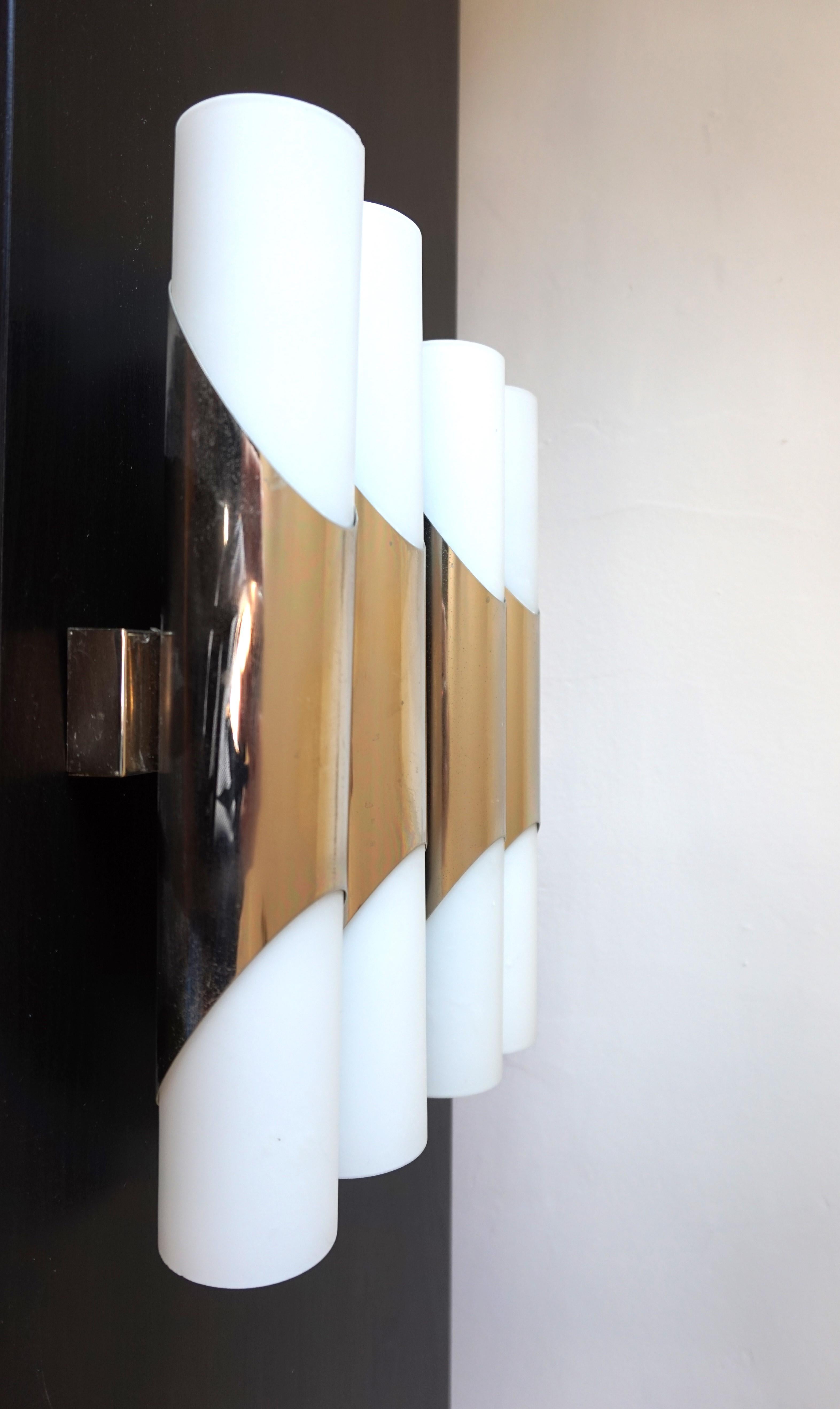 Neuhaus Chrome/Opal Glass Wall Lights / Scones Pair by Rolf Krüger, 1960 In Good Condition For Sale In Ludwigslust, DE