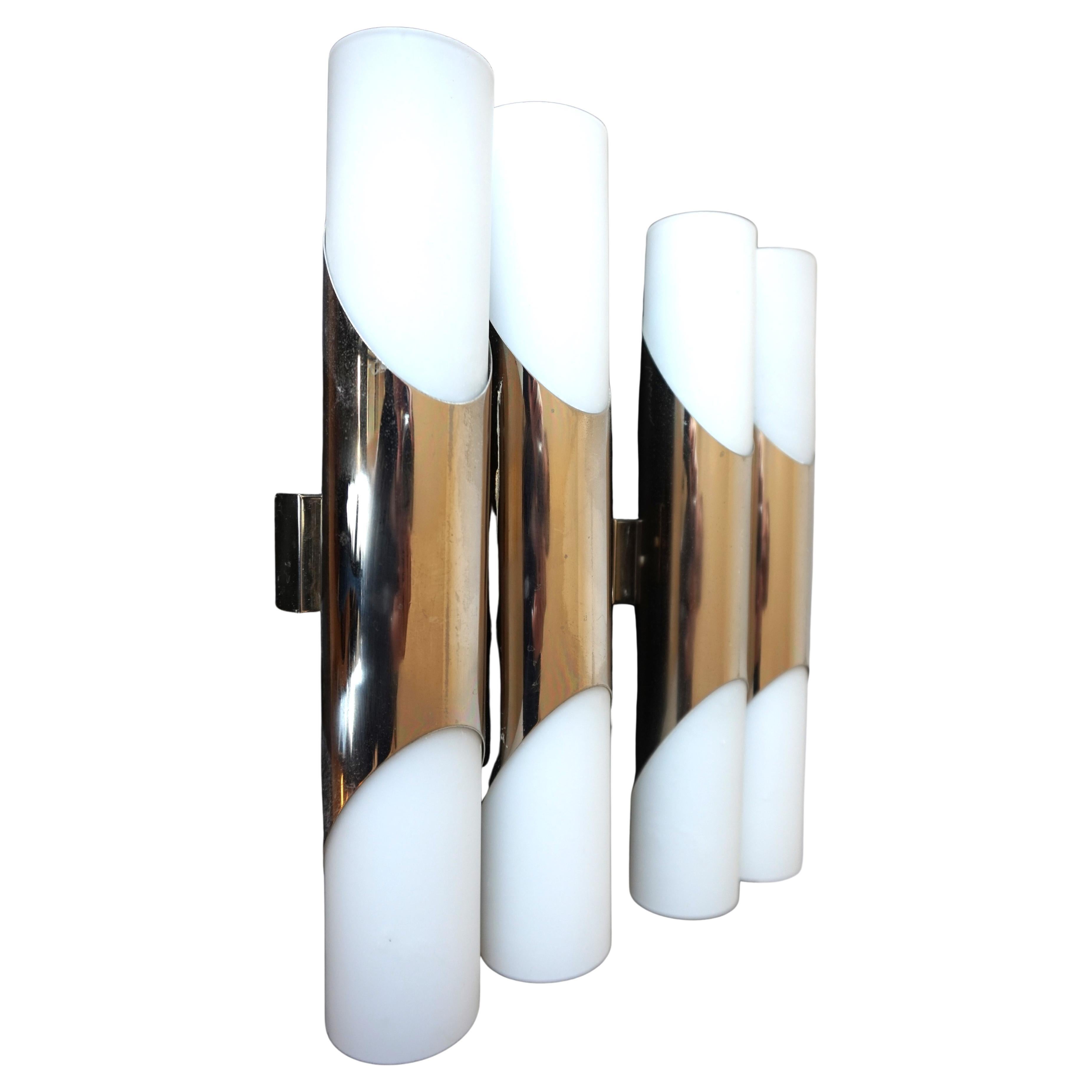 Neuhaus Chrome/Opal Glass Wall Lights / Scones Pair by Rolf Krüger, 1960