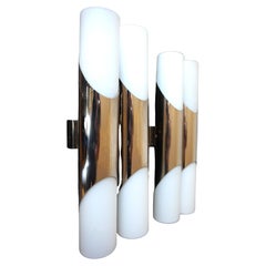 Neuhaus Chrome/Opal Glass Wall Lights / Scones Pair by Rolf Krüger, 1960
