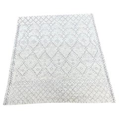 Tapis géométrique de style marocain 100 % laine crème et gris