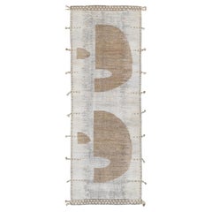 Neutral Abstract Half-Circle Designed Wool Runner Rug 3'2''x8'10''