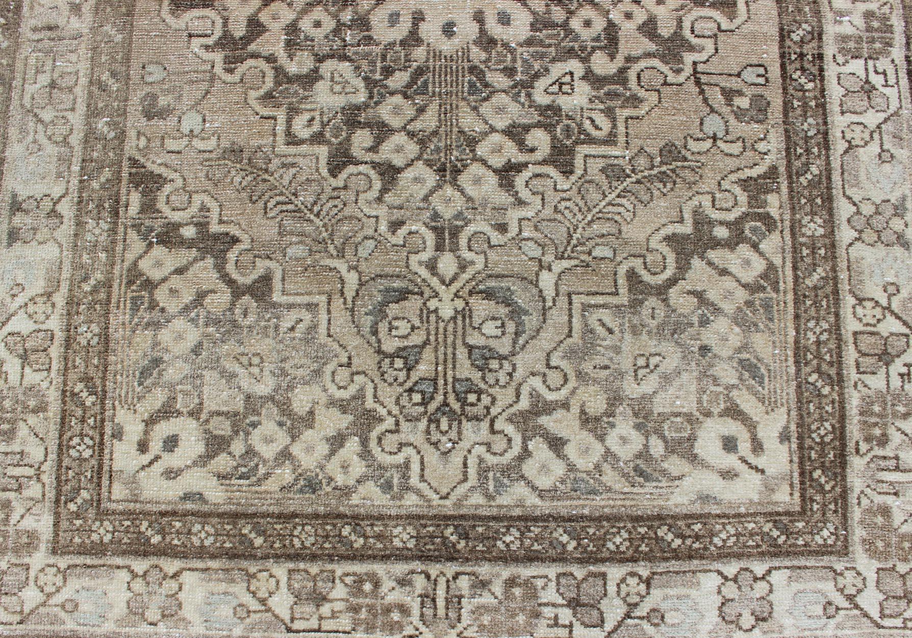 Wool Neutral and Earth Tone Vintage Persian Lilihan Rug with Medallion For Sale