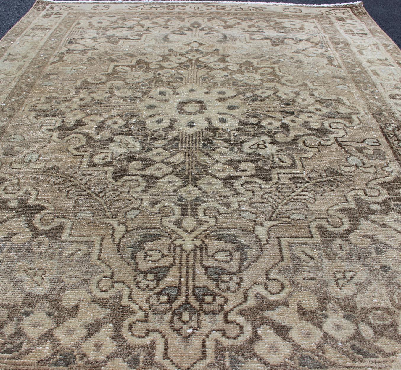 Hand-Knotted Neutral and Earth Tone Vintage Persian Lilihan Rug with Medallion For Sale