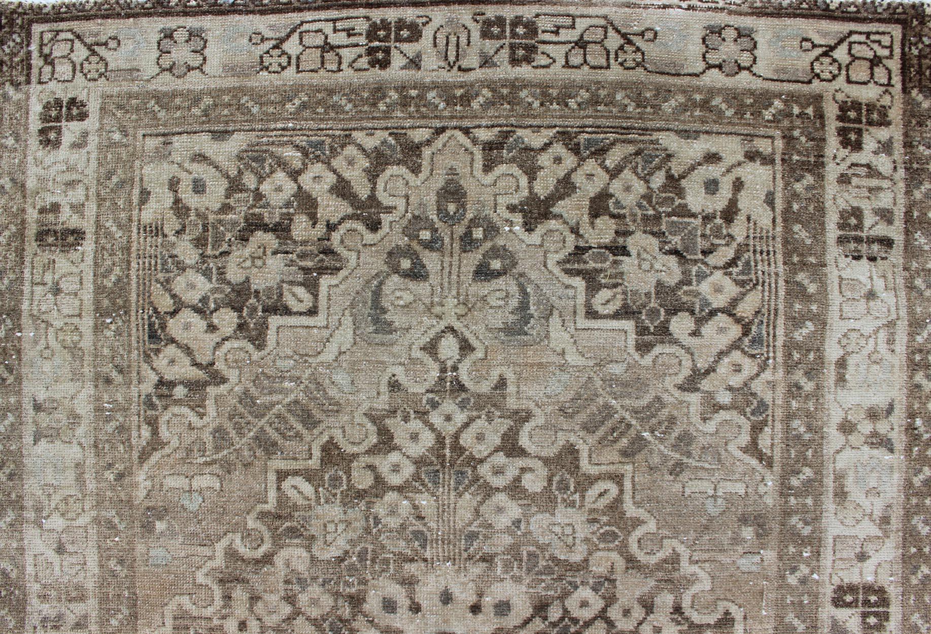 20th Century Neutral and Earth Tone Vintage Persian Lilihan Rug with Medallion For Sale