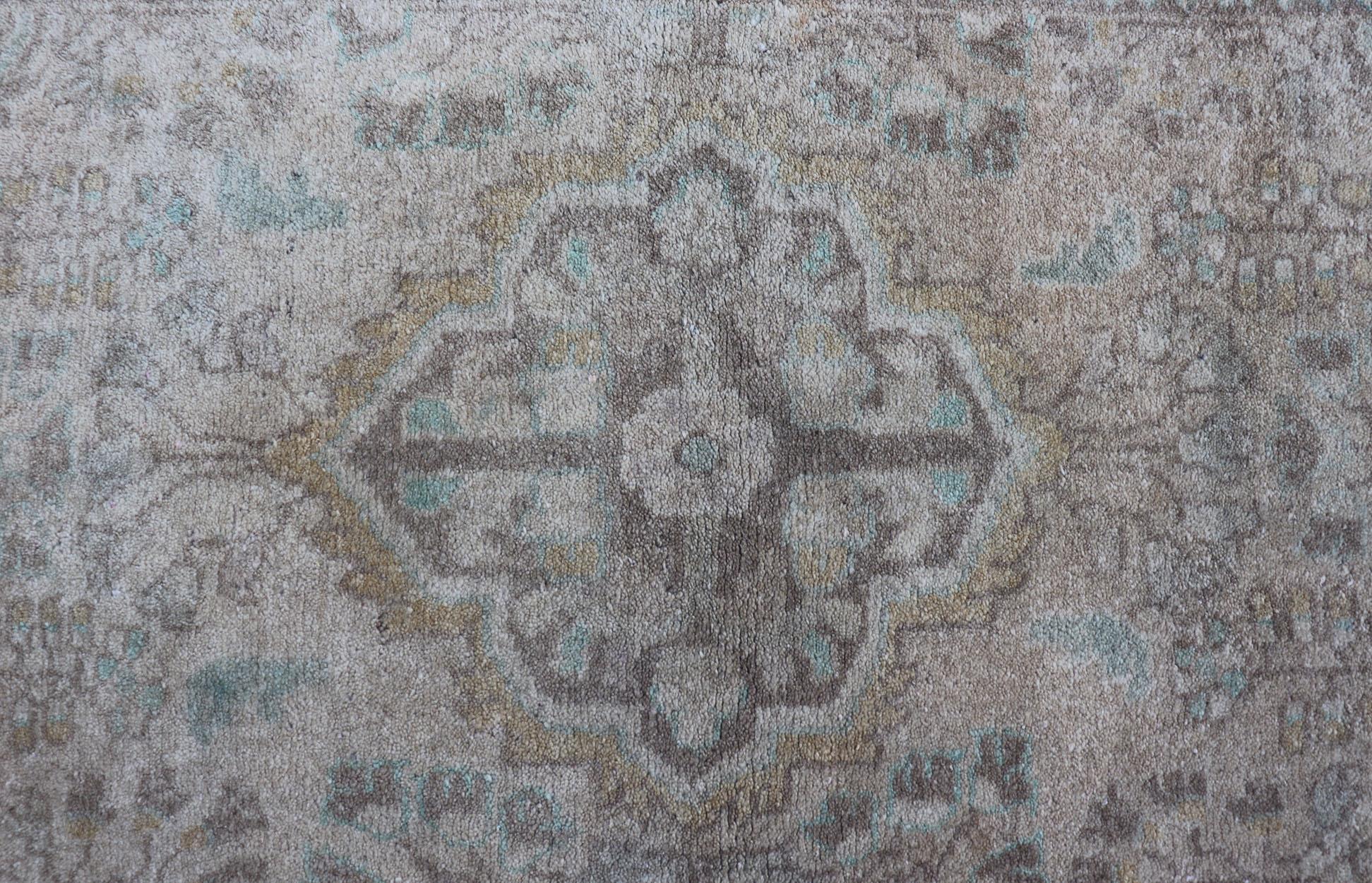 Tabriz Neutral and Earth Tone Vintage Persian Lilihan Rug with Medallion in Taupe For Sale