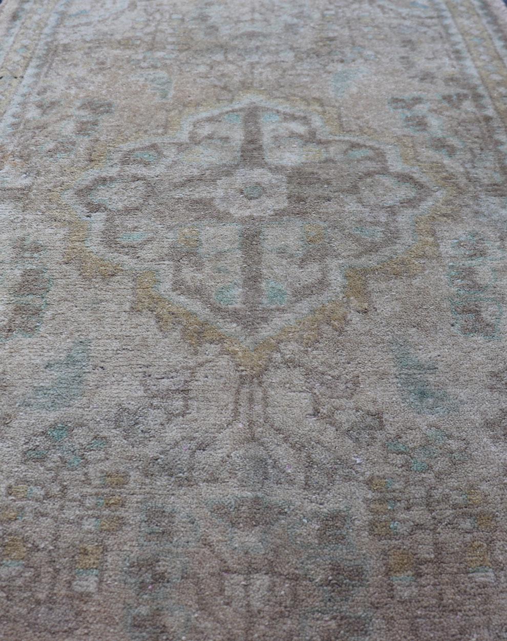 20th Century Neutral and Earth Tone Vintage Persian Lilihan Rug with Medallion in Taupe For Sale