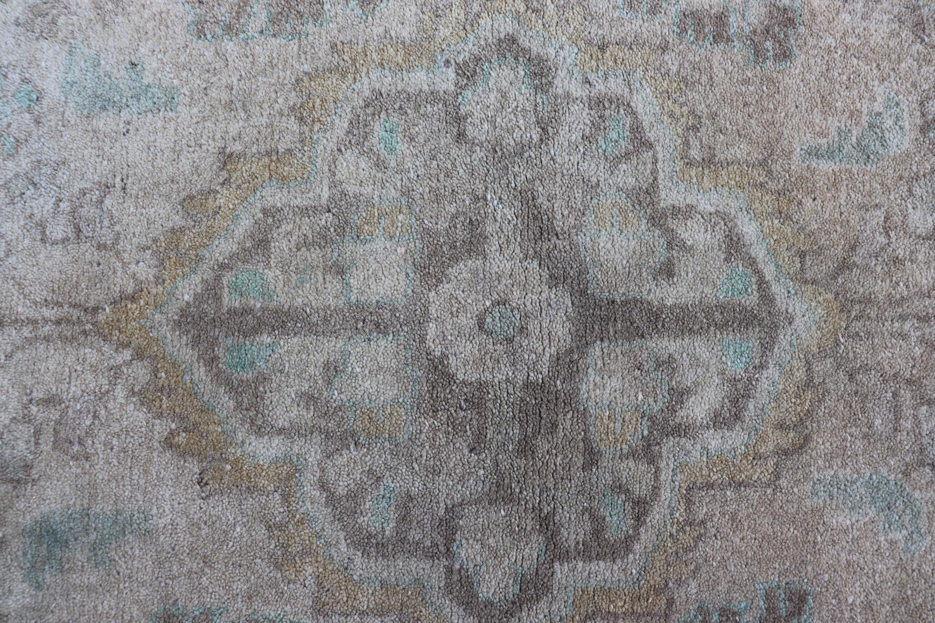 Wool Neutral and Earth Tone Vintage Persian Lilihan Rug with Medallion in Taupe For Sale