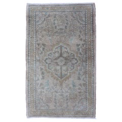 Neutral and Earth Tone Vintage Persian Lilihan Rug with Medallion in Taupe