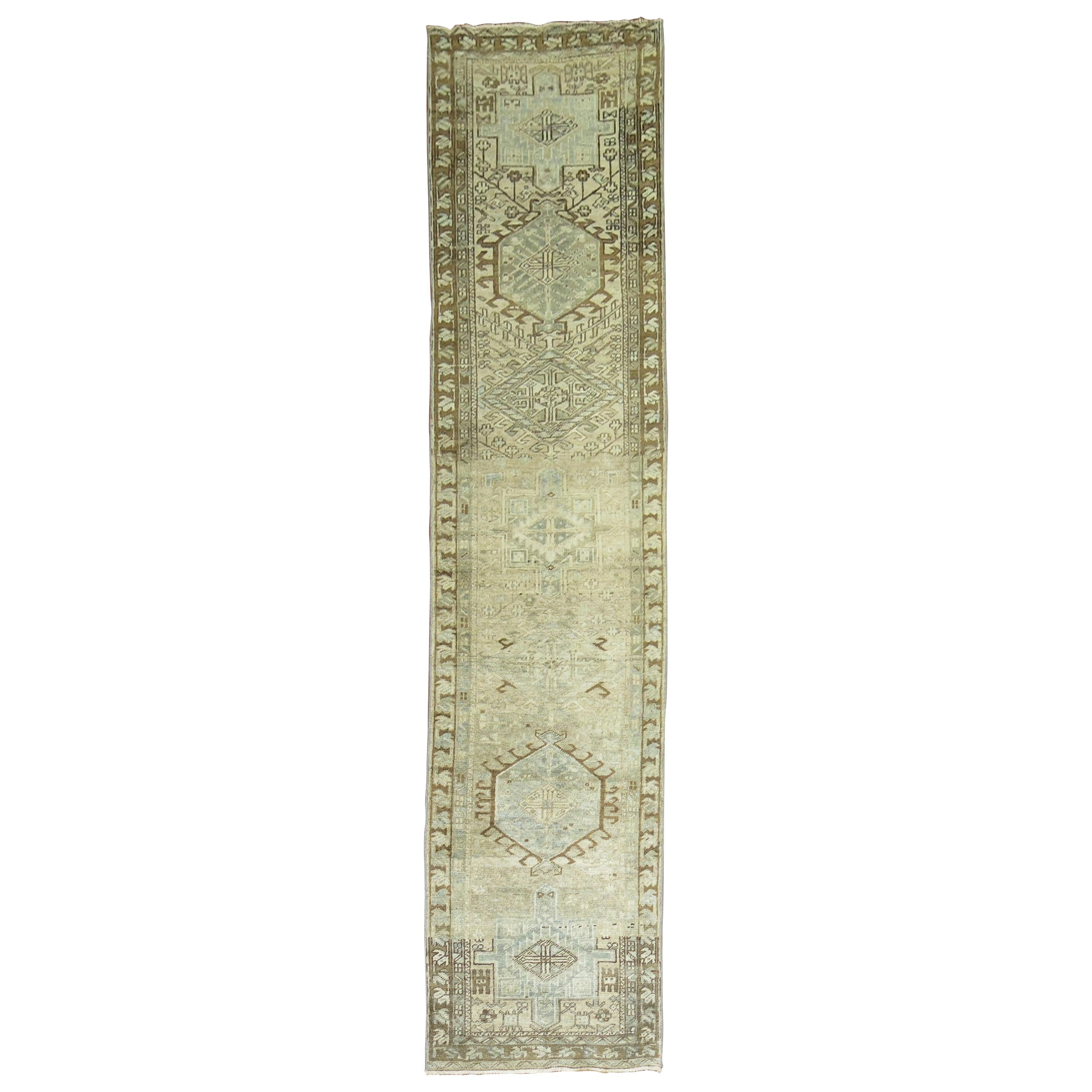 Neutral Antique Persian Heriz Runner