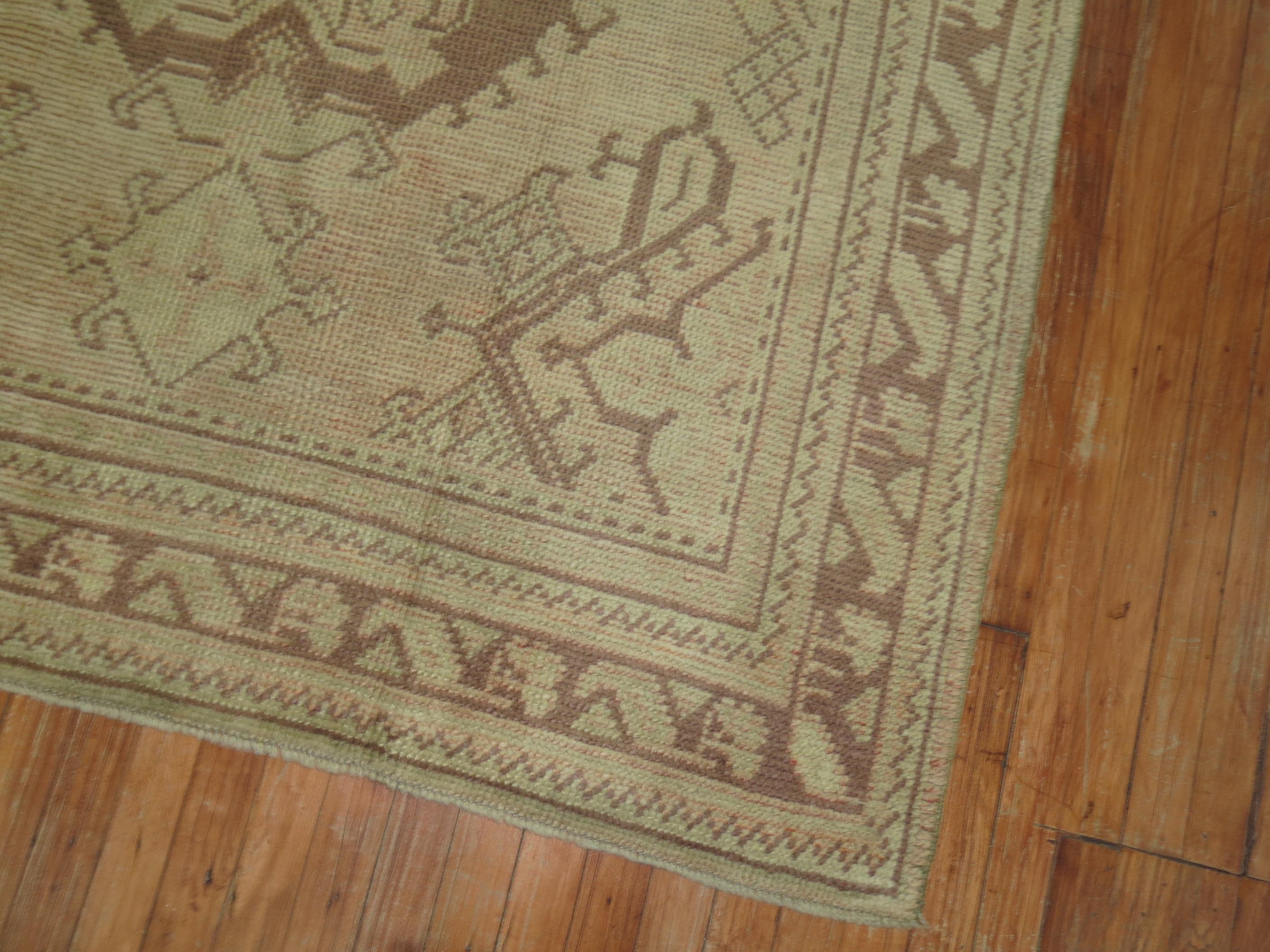 Hand-Knotted Neutral Antique Turkish Oushak Foyer Rug For Sale