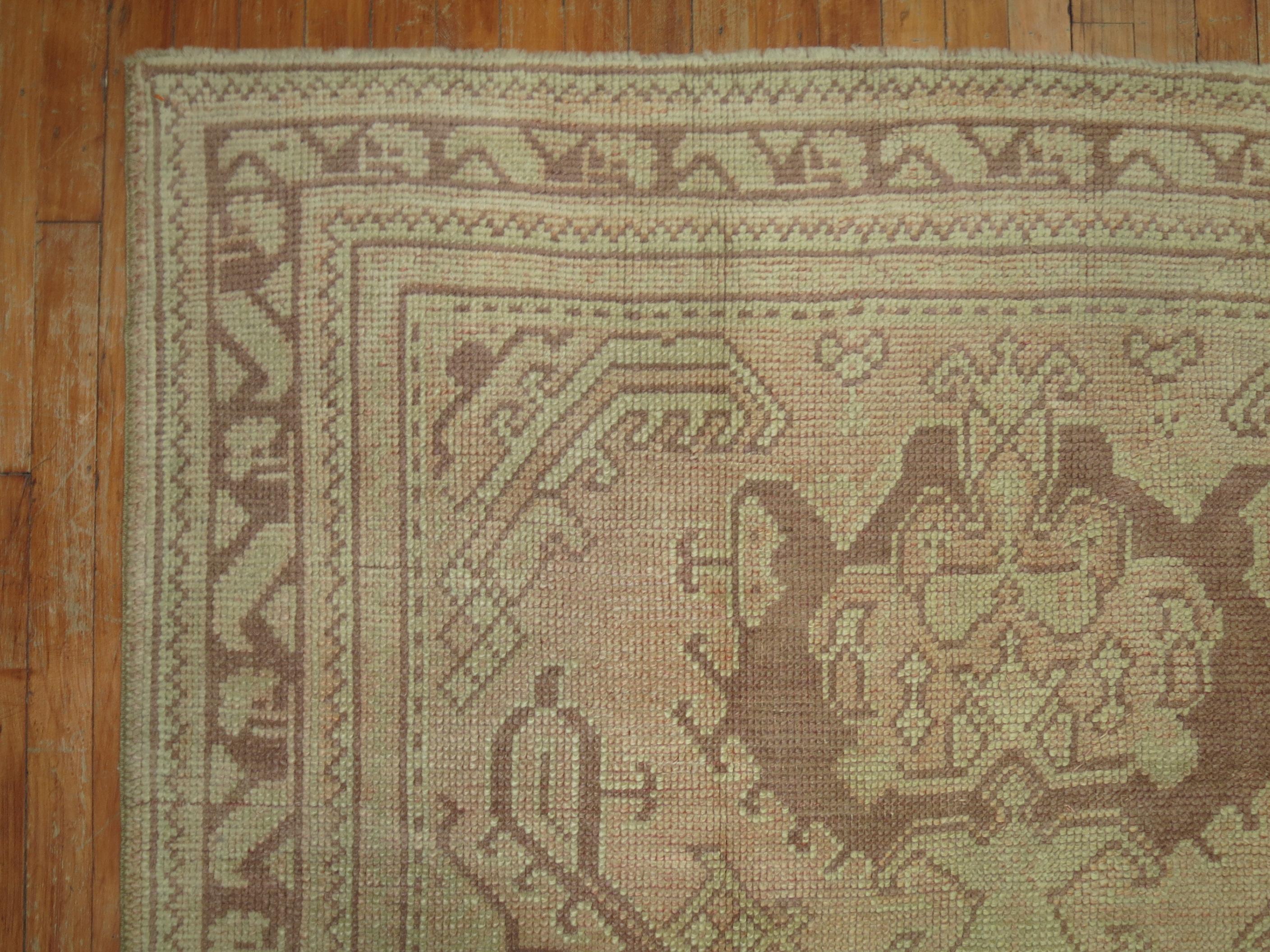 Wool Neutral Antique Turkish Oushak Foyer Rug For Sale