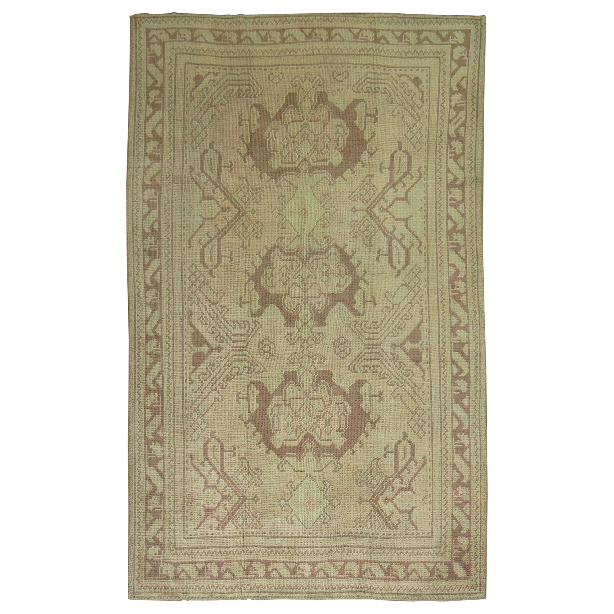 Neutral Antique Turkish Oushak Foyer Rug For Sale