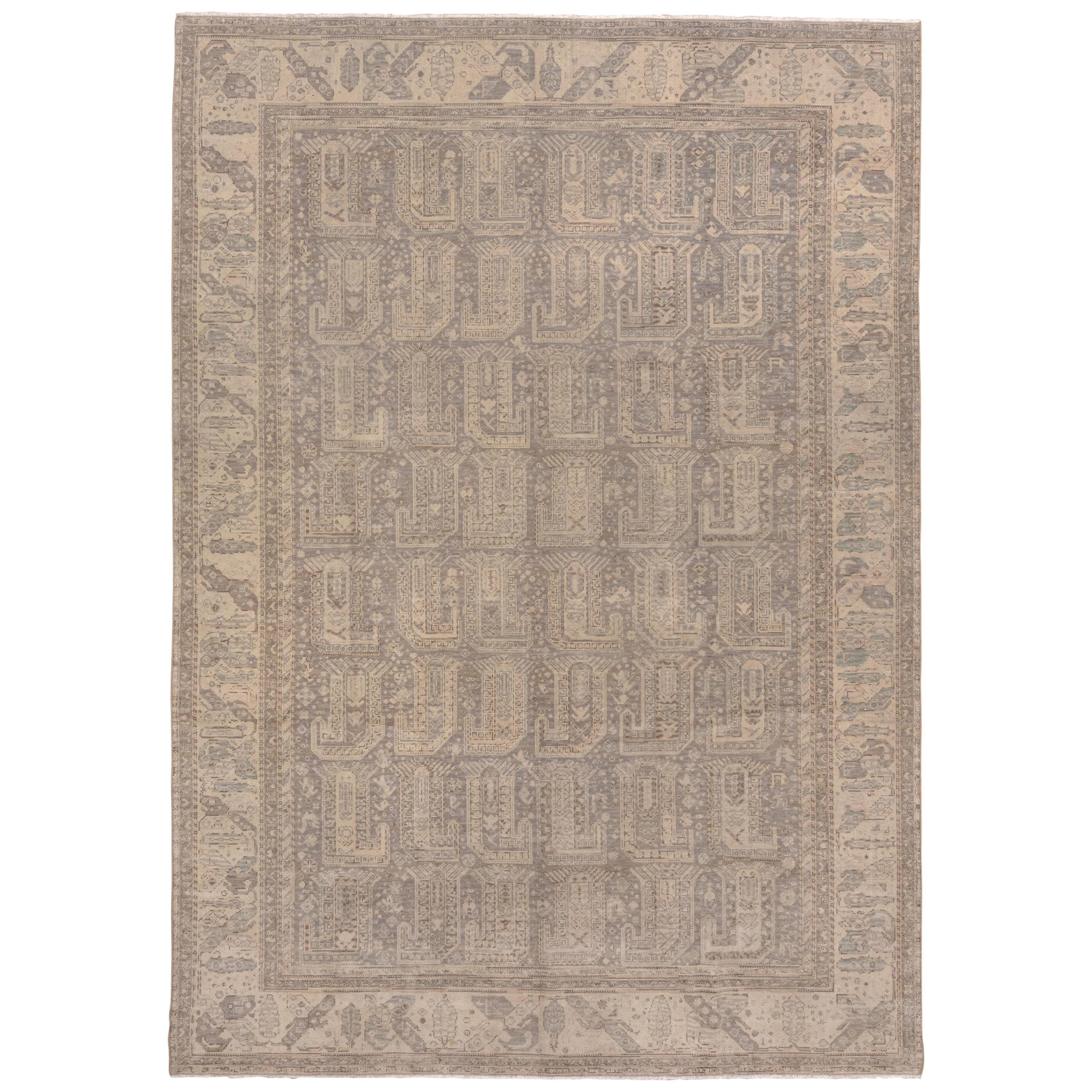 Neutral Antique Turkish Sivas Rug, Light Gray Field, Paisley All-Over Design For Sale