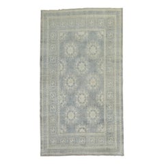 Neutral Antique Wool East Turkestan Rug in Dusty Blue and Cream