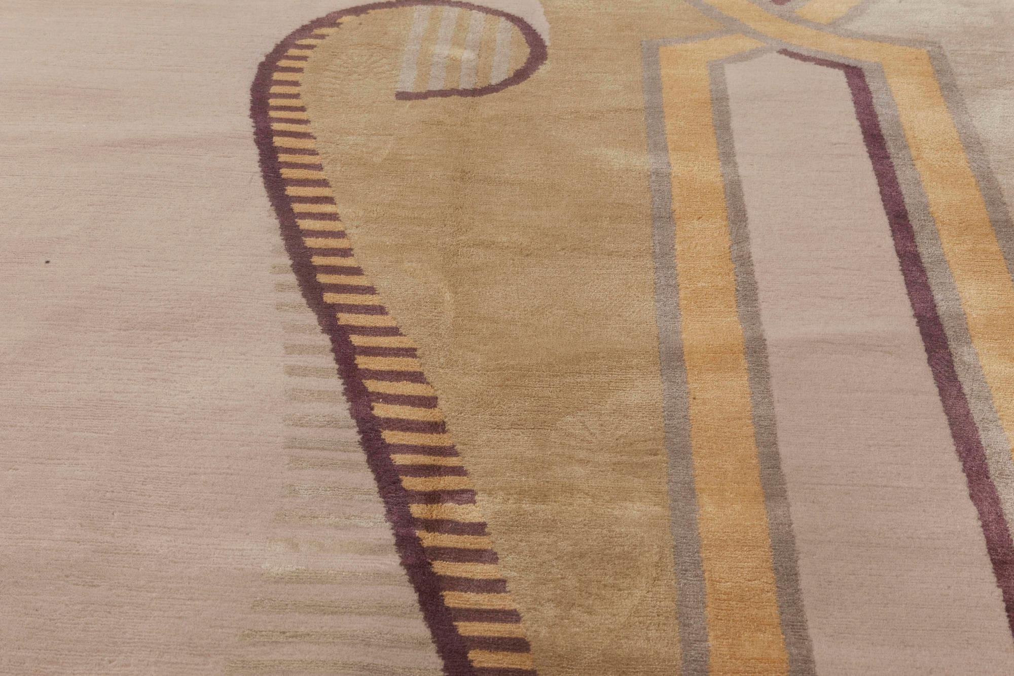 Indian Neutral Beaux Arts Deco Beige, Brown, Gold & Purple Rug after Andre Arbus