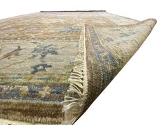 Neutral Beige Color Handmade Wool Rug in Modern Oushak Design by Gordian