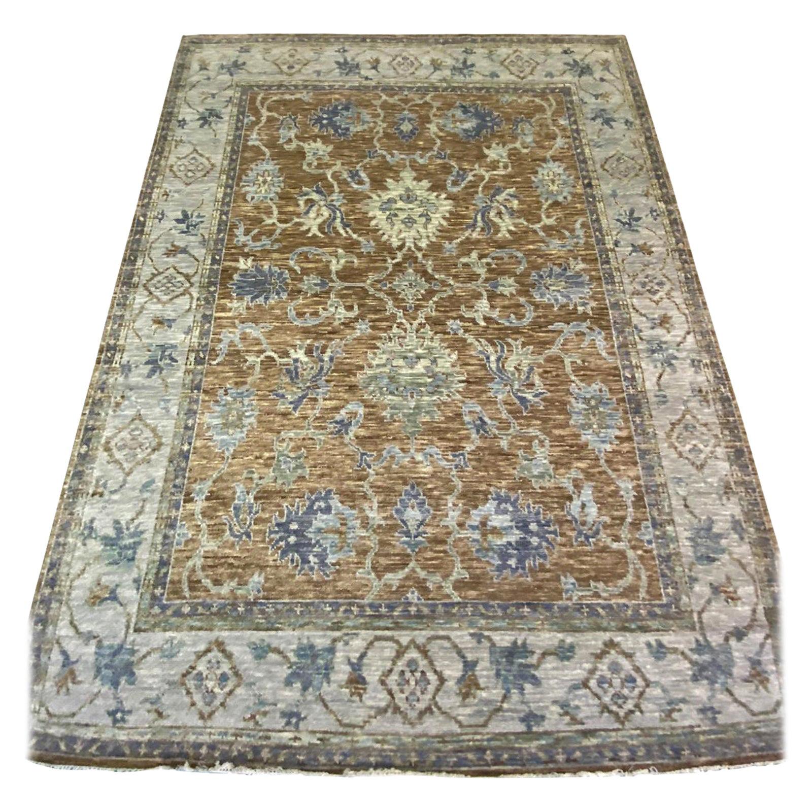 Neutral Beige Color Handmade Wool Rug in Modern Oushak Design by Gordian For Sale