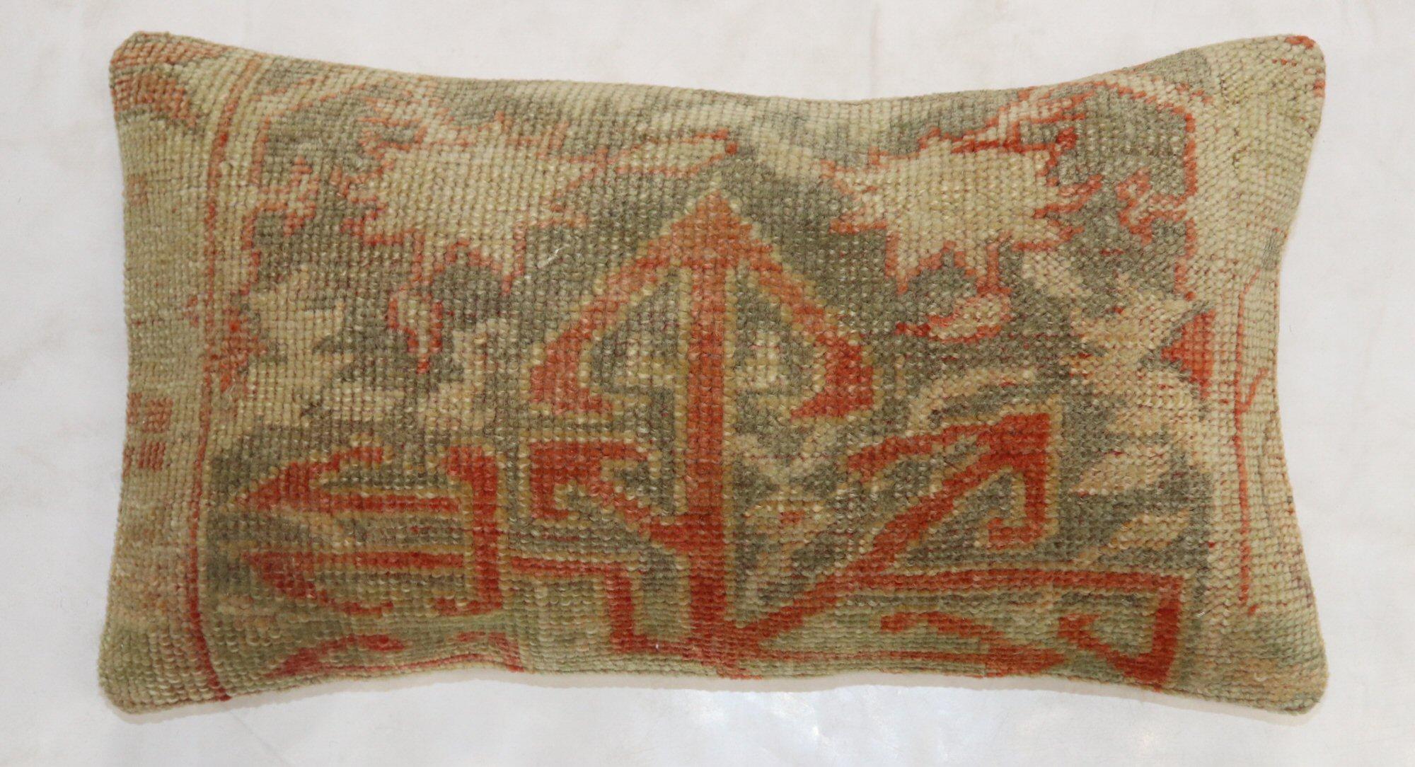 Spanish Colonial Neutral Brown Terracotta Wool Turkish Rug Pillow