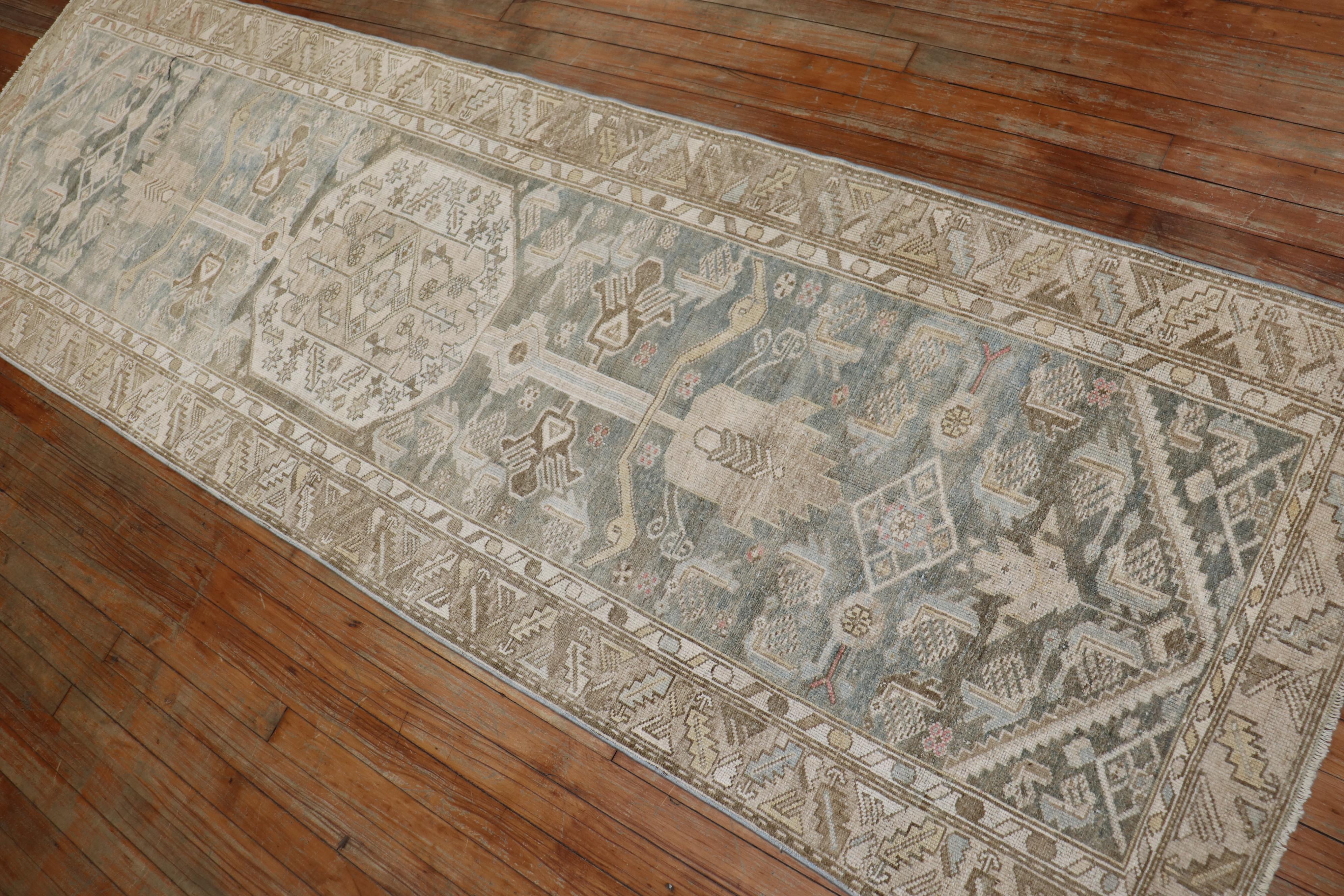 Wool Neutral Color Antique Persian Malayer Runner