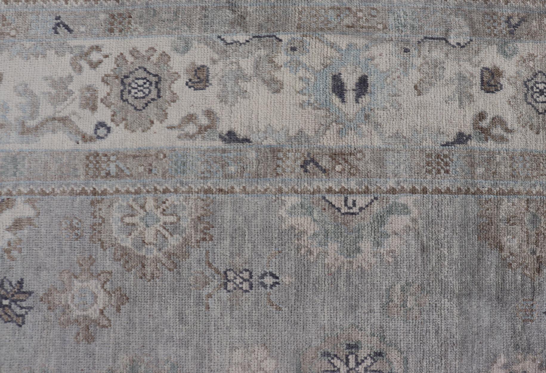 Measures: 9'2 x 12'0 
Neutral Color Palette All-Over Floral Design Turkish Oushak Rug. Keivan Woven Arts / rug EN-15249, country of origin / type: Turkey / Oushak

This traditional Oushak rug from Turkey features a subdued, neutral color palette and