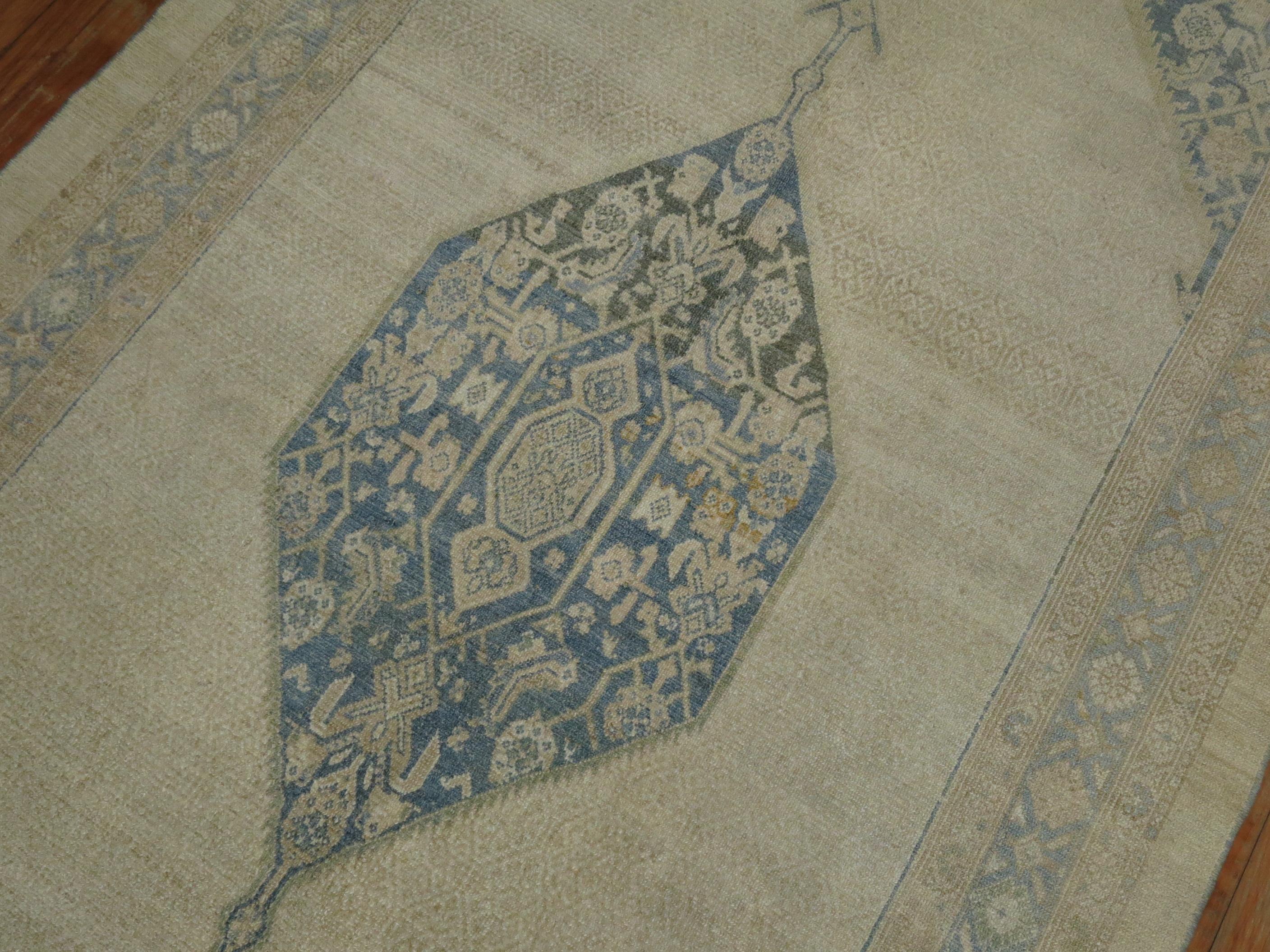 Wool Neutral Color Persian Tribal Wide Gallery Runner For Sale