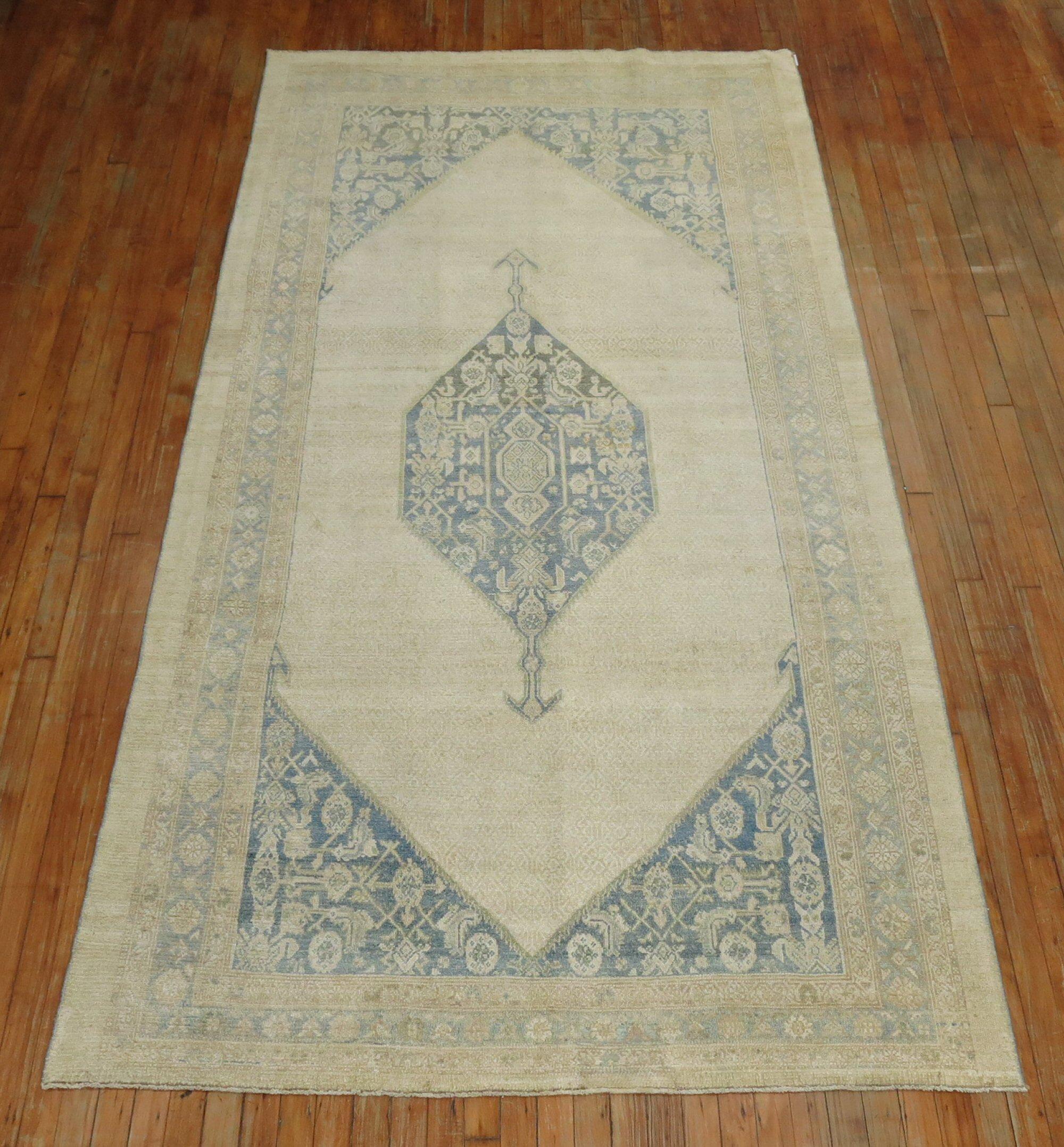 Neutral Color Persian Tribal Wide Gallery Runner For Sale 1