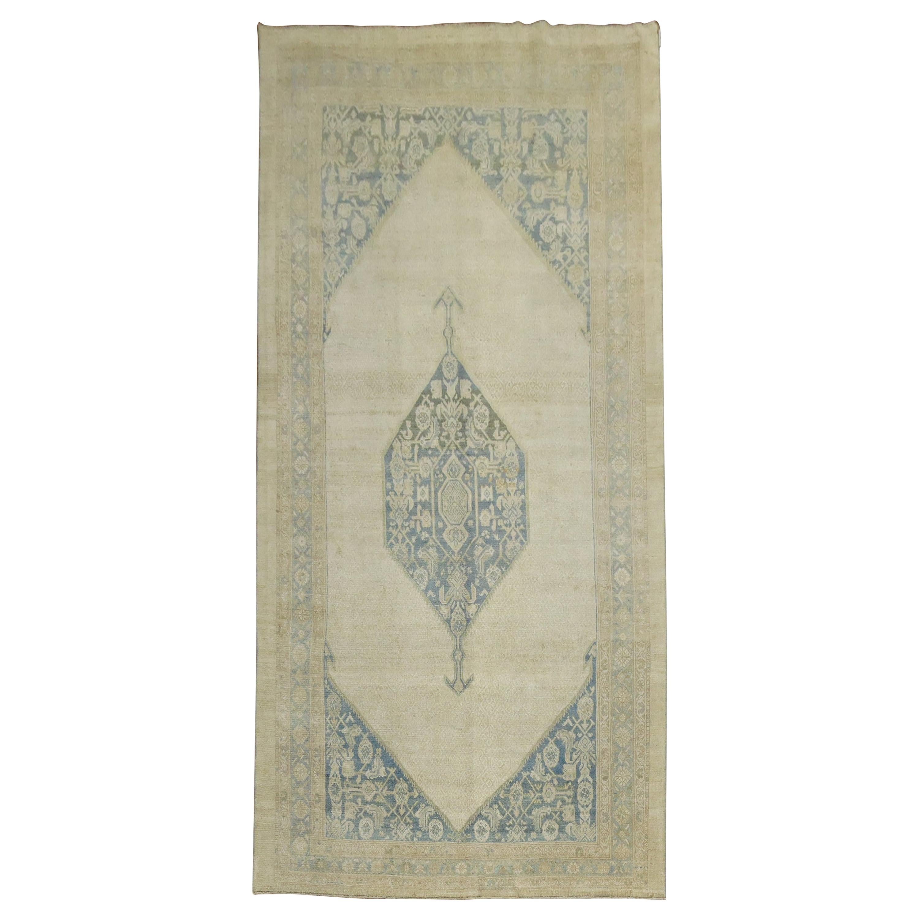 Neutral Color Persian Tribal Wide Gallery Runner For Sale