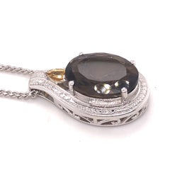 Neutral Color Smoky Quartz and Citrine Pendant Necklace