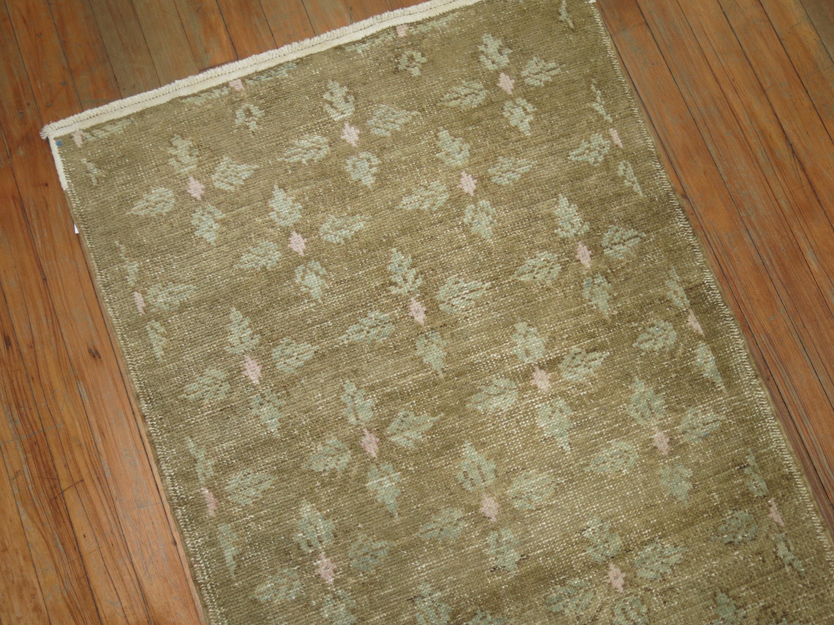Mid-Century Modern Neutral Color Turkish Scatter Rug, Mid-20th Century