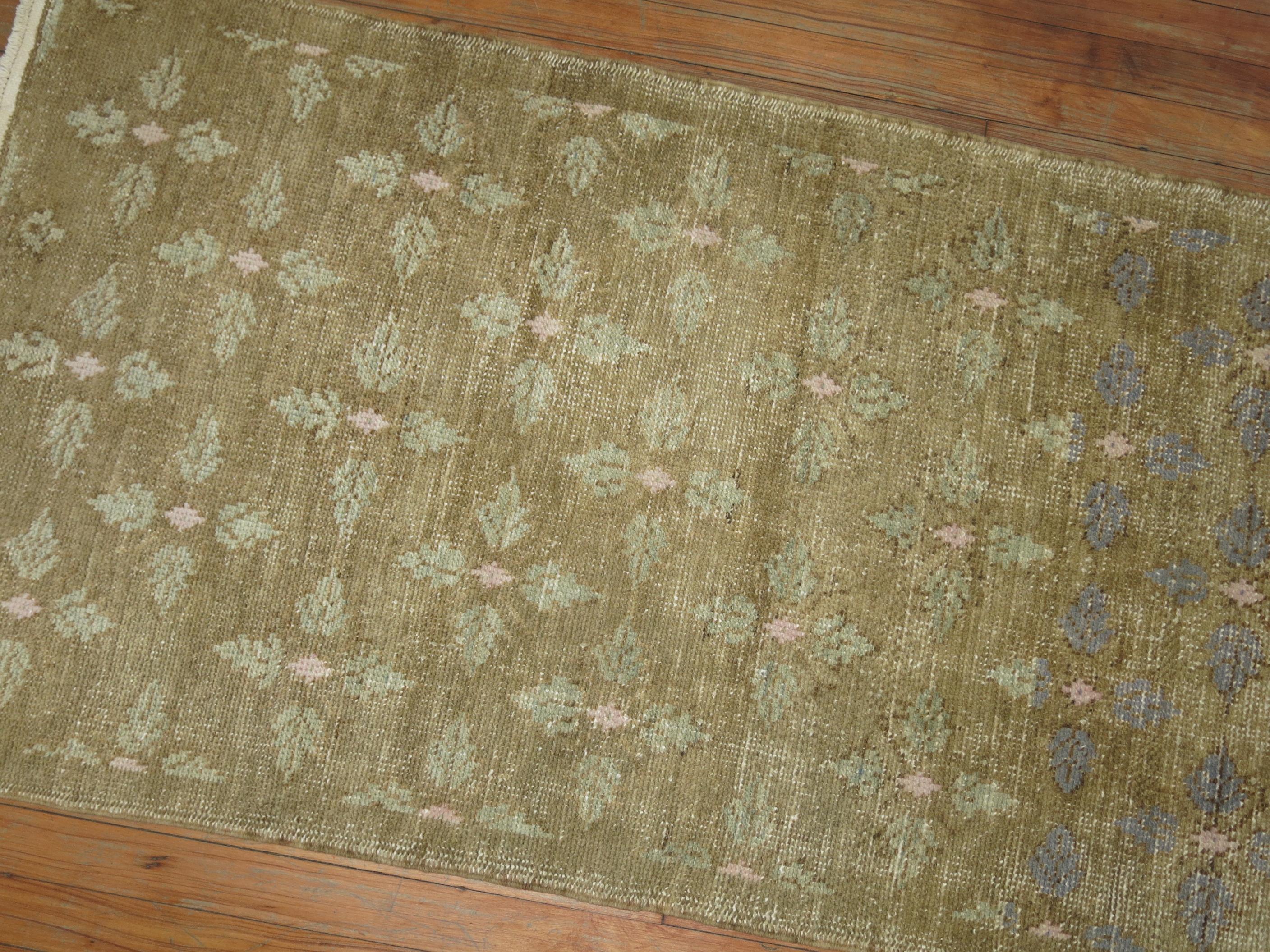 Hand-Knotted Neutral Color Turkish Scatter Rug, Mid-20th Century
