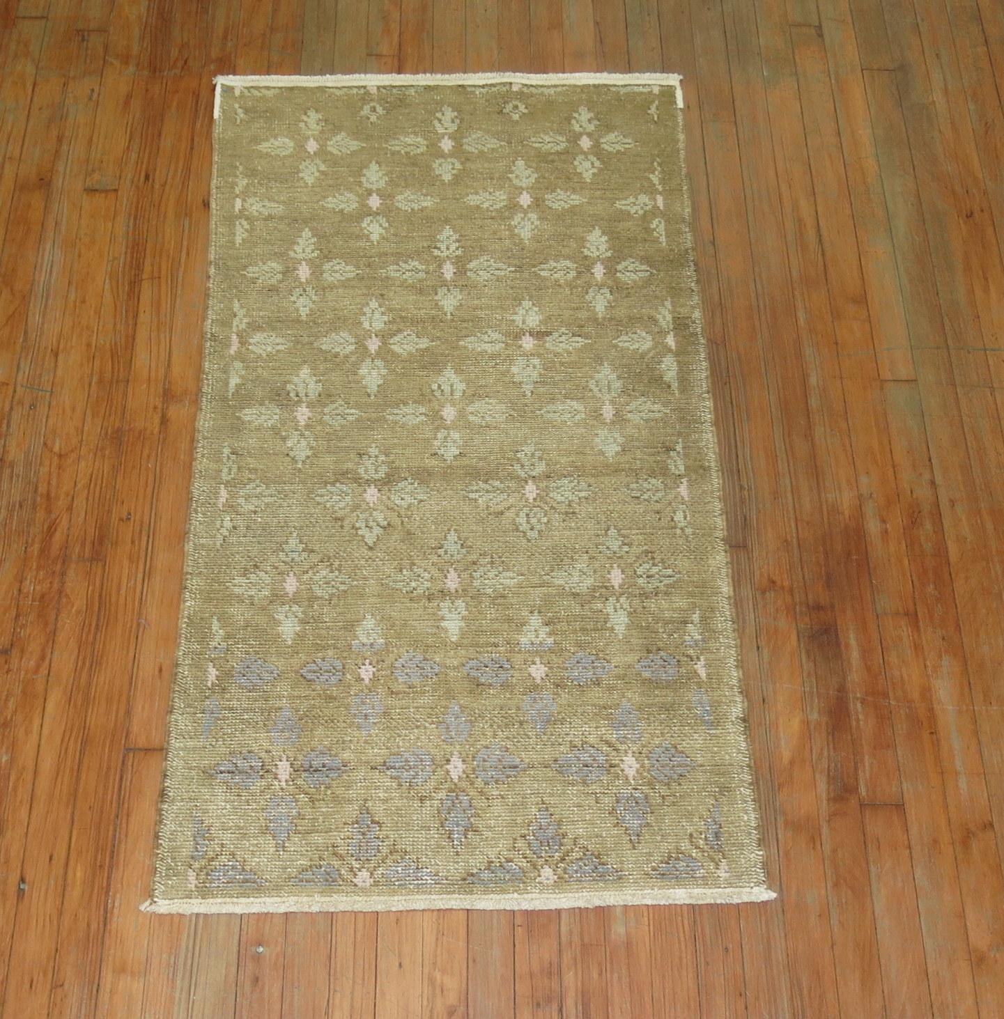 Wool Neutral Color Turkish Scatter Rug, Mid-20th Century