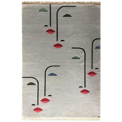 Sisters Big - Modern Geometric Neutral Color Wool Silk Rug with Faces Lips Chiq