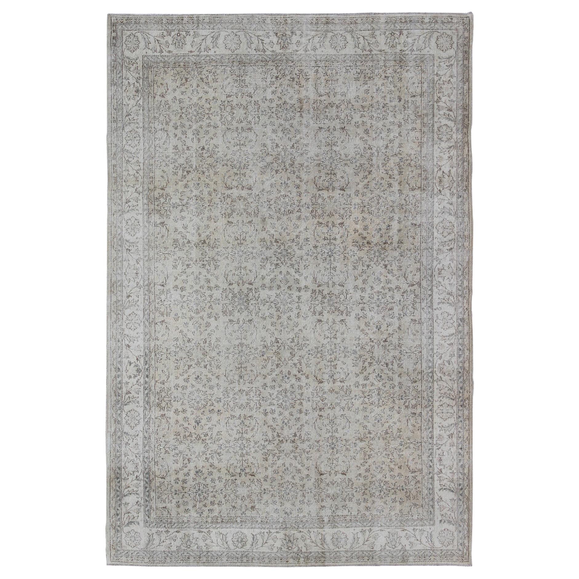 Neutral Colors Turkish Vintage Rug with Beautiful, Intricate Floral Design