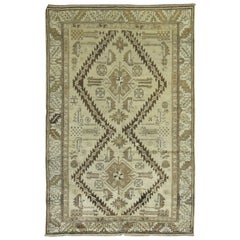 Neutral Cream Sage Dark Brown Cream Vintage Hand Knotted Karabagh Rug