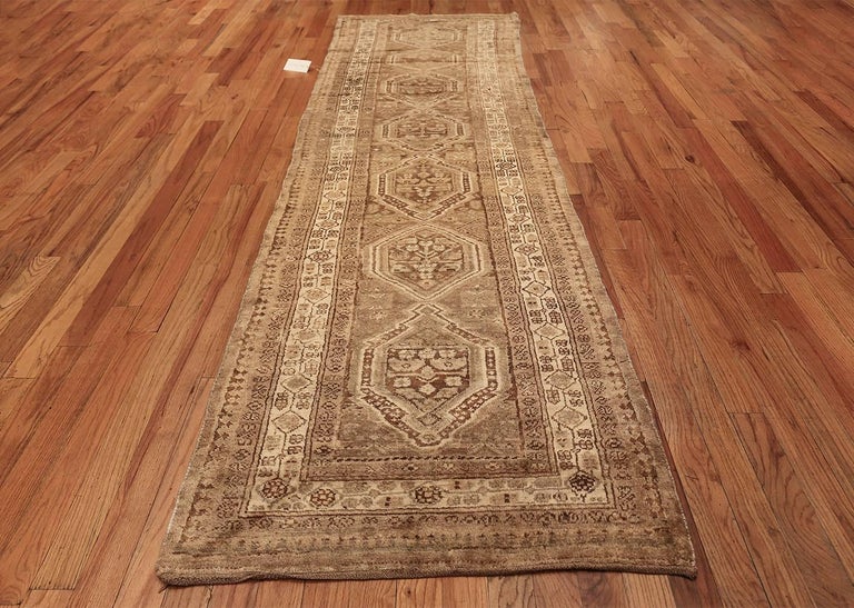 Neutral Earth Tone Vintage Persian Malayer Runner Rug For Sale at 1stdibs