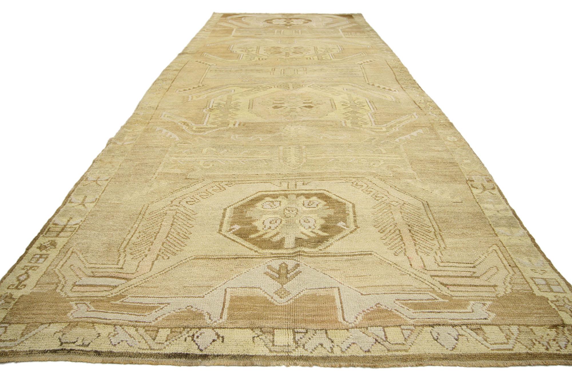 Hand-Knotted Neutral Earth-Tone Vintage Turkish Oushak Rug For Sale