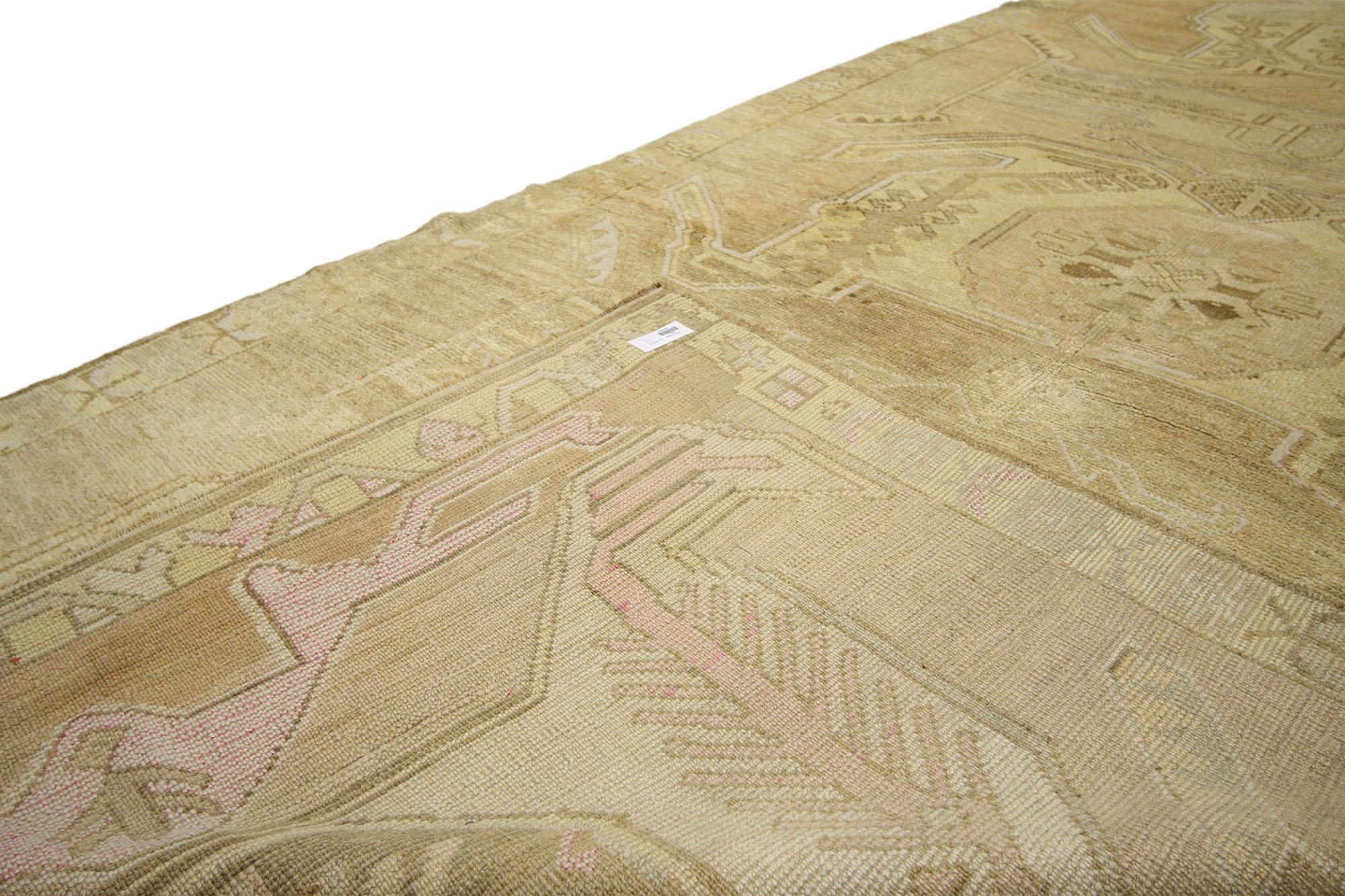 Wool Neutral Earth-Tone Vintage Turkish Oushak Rug For Sale